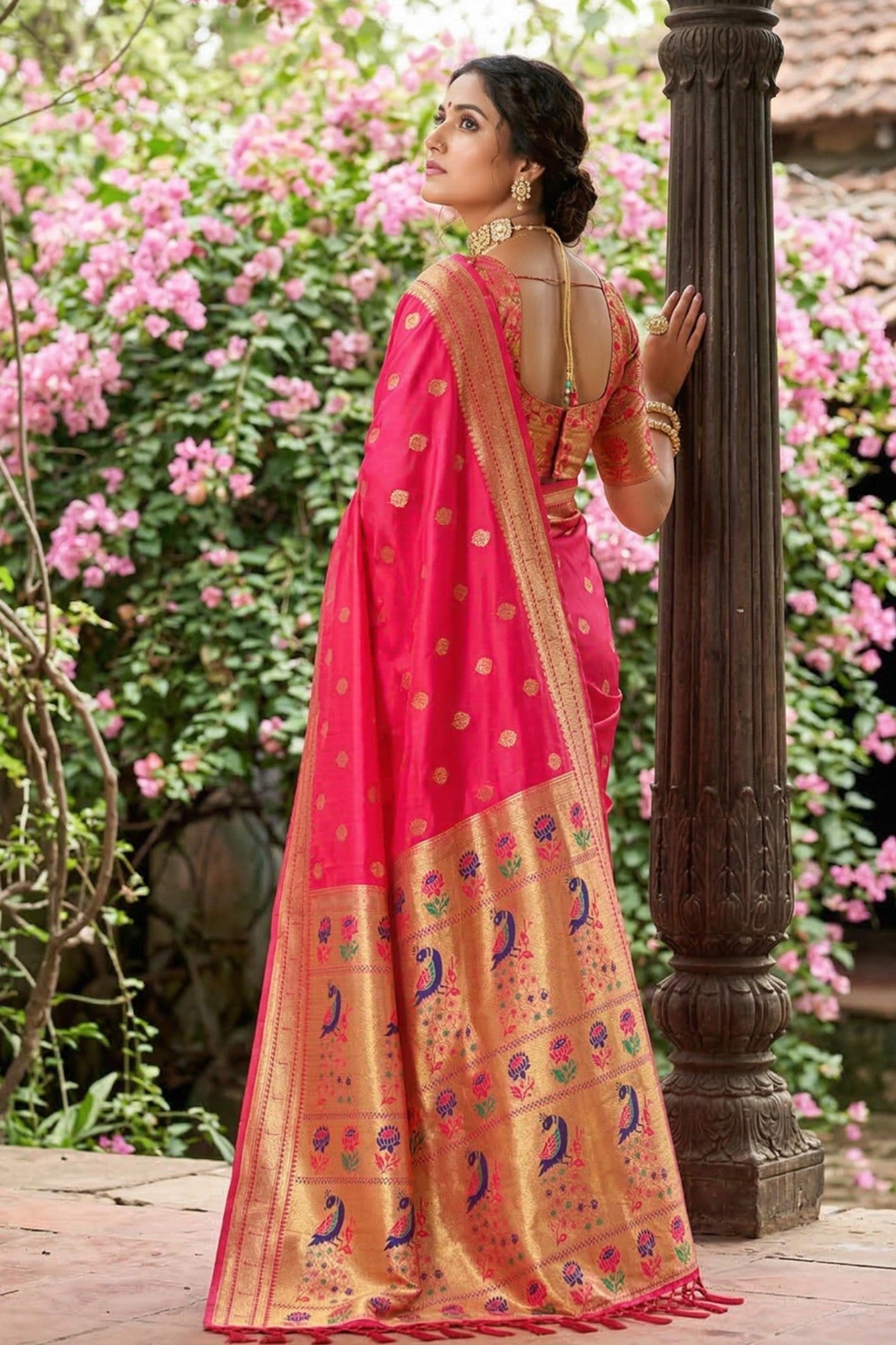 Buy MySilkLove Cupid Pink Zari Woven Paithani Saree Online