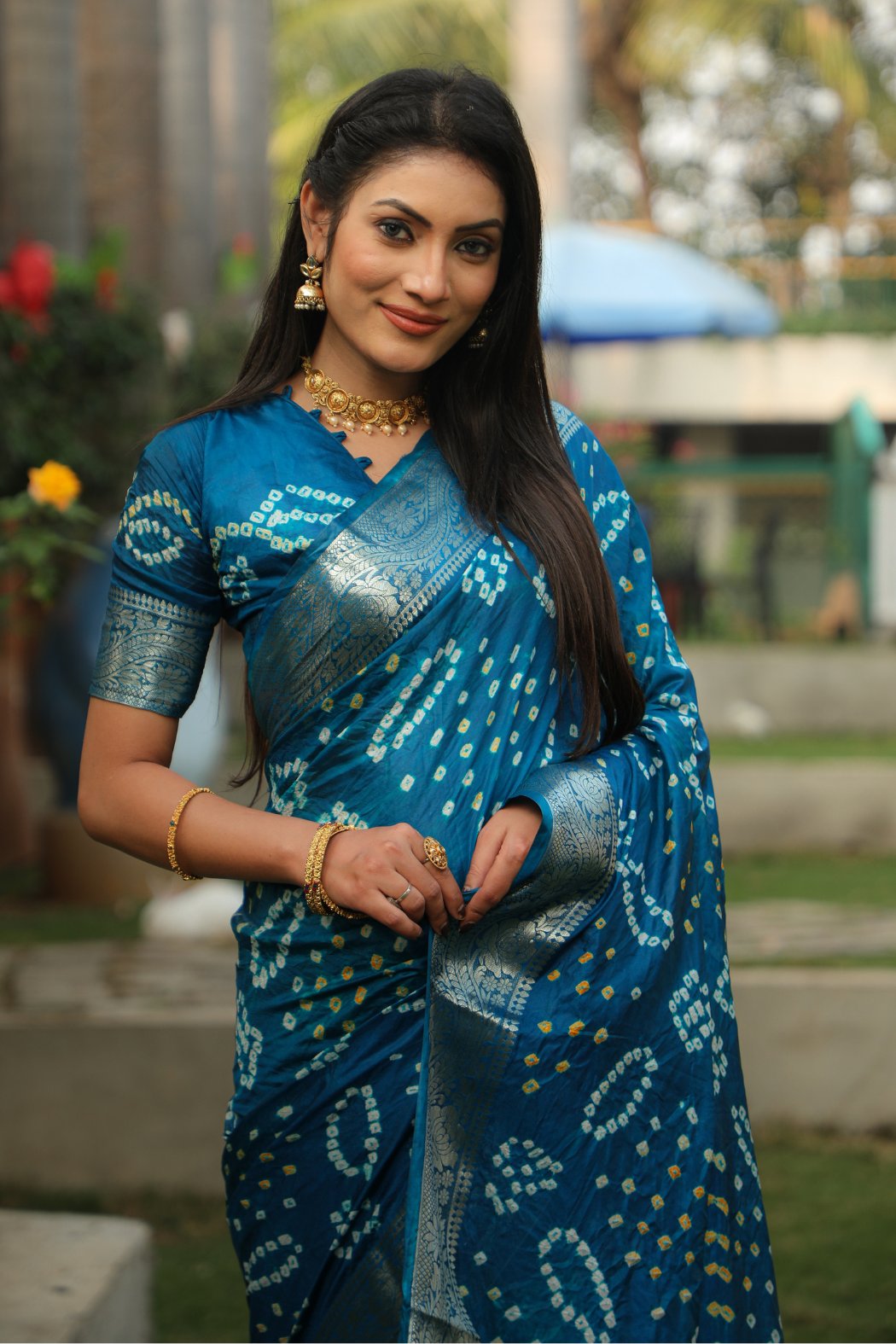 Buy MySilkLove Chathams Blue Designer Bandhani Printed Saree Online