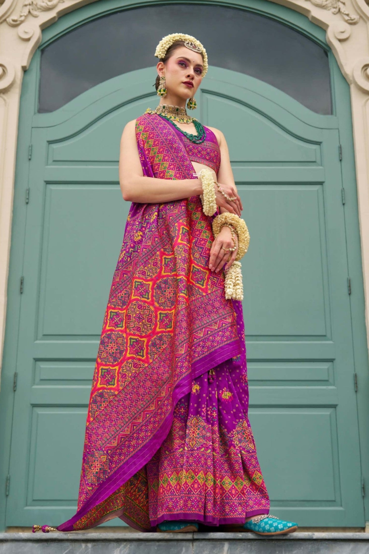 Buy MySilkLove Jamun Purple Printed Kashmiri Jamewar Silk Saree Online