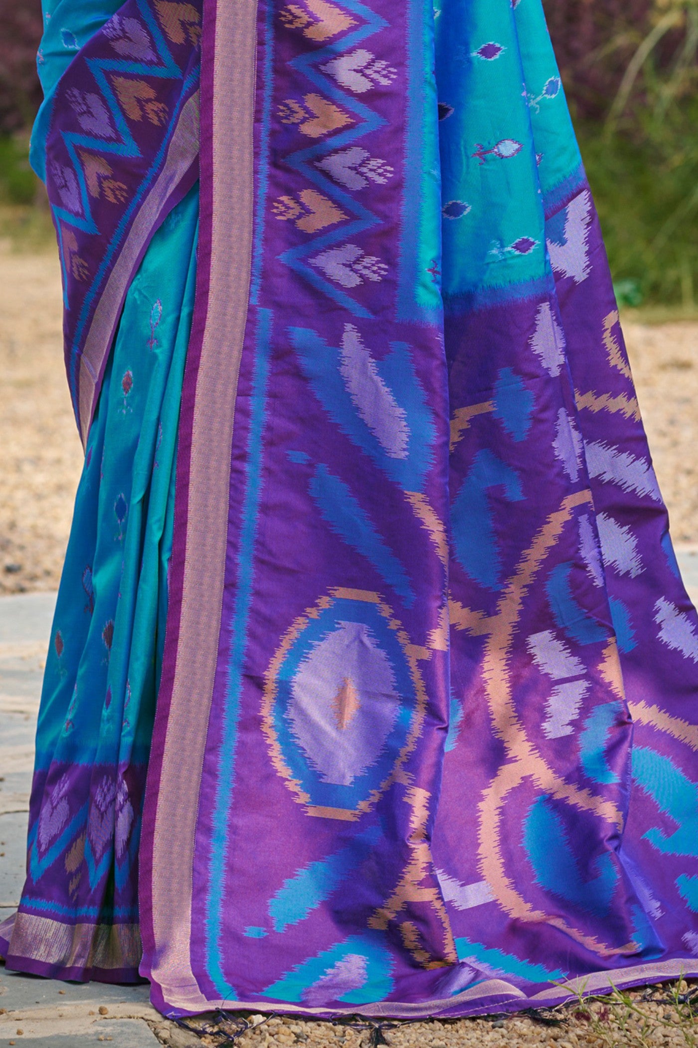 Buy MySilkLove Lapis Blue Ikkat Soft Silk Saree Online