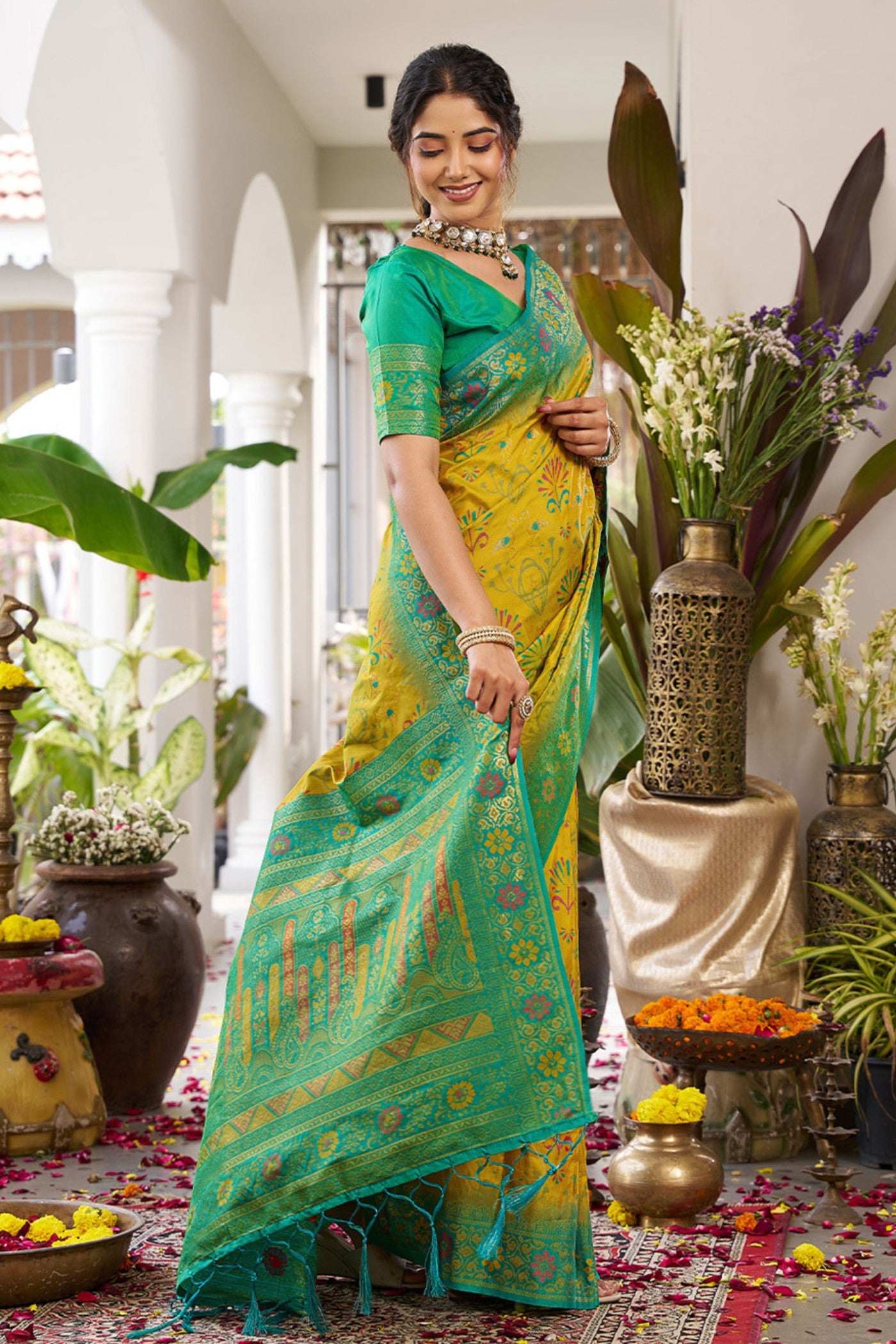 Buy MySilkLove Trombone Yellow Banarasi Woven Soft Silk Saree Online