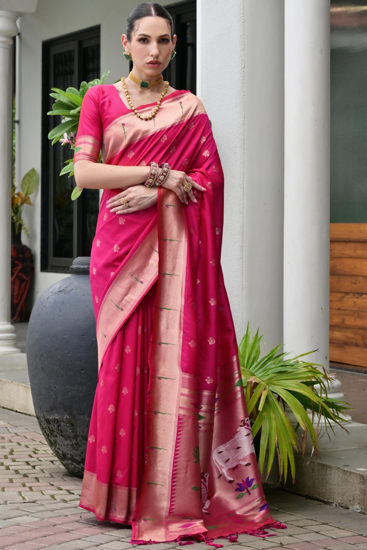 Buy MySilkLove Roseberry Pink Woven Paithani Saree Online