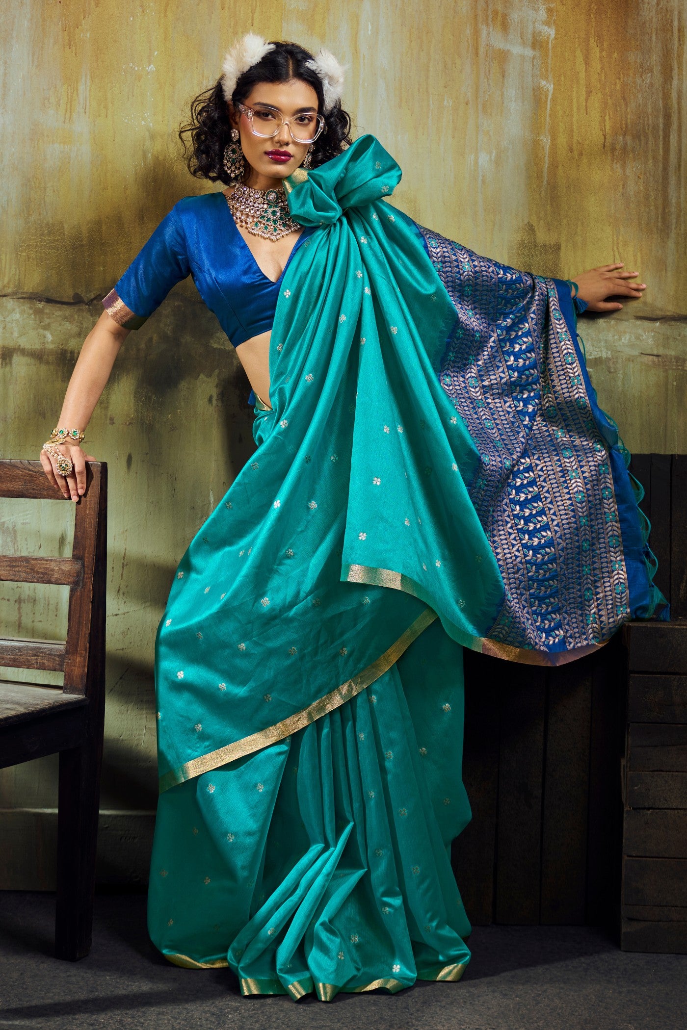 Buy MySilkLove Aqua Blue Tussar Handloom Silk Saree Online