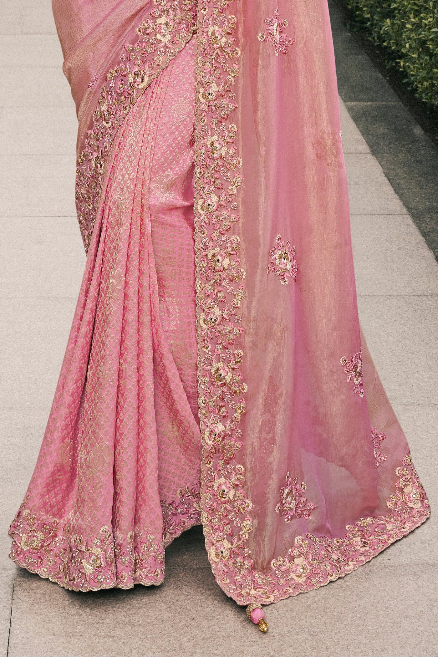 Buy MySilkLove Mauvelous Pink Banarasi Designer Embroidered Saree Online