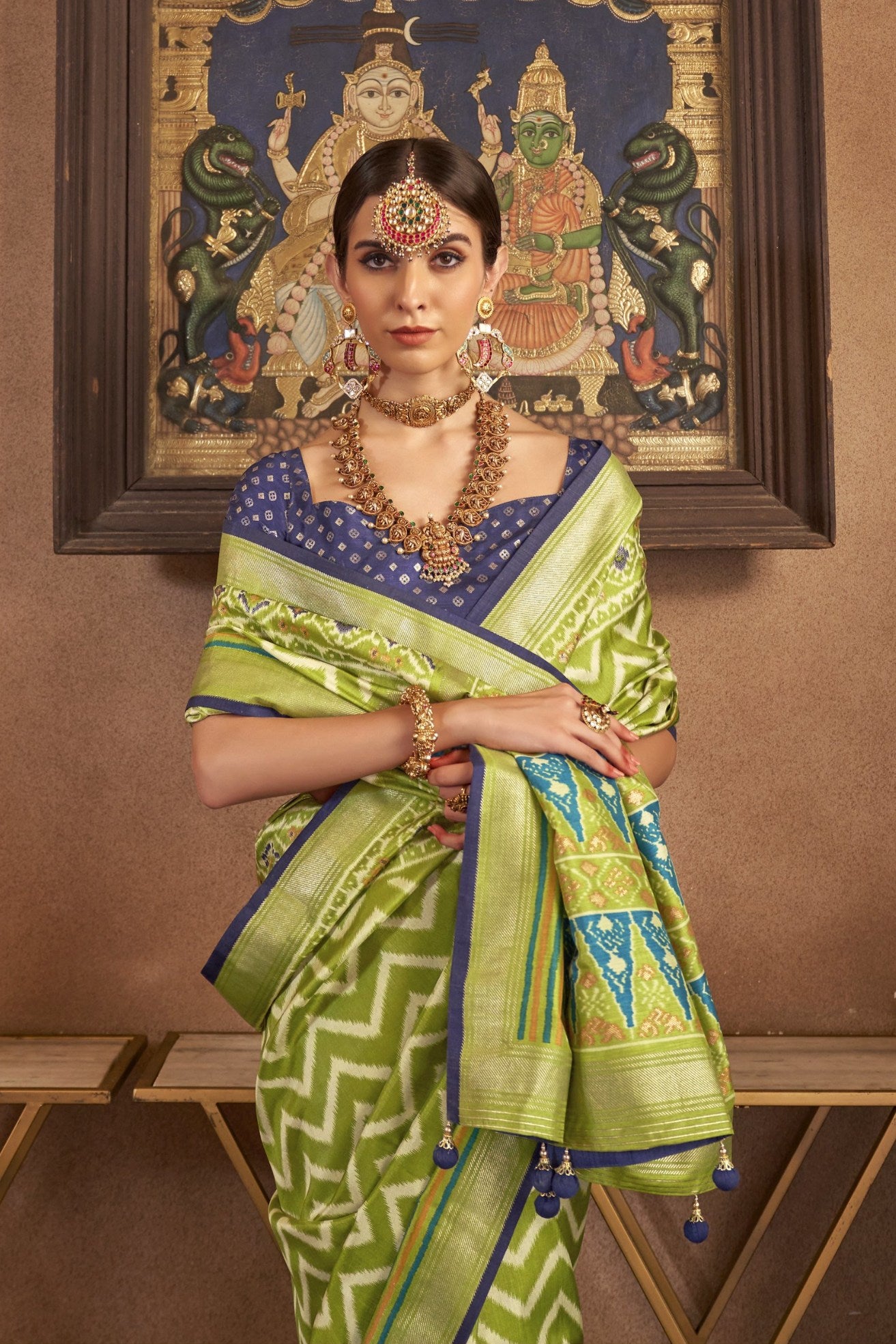 Buy MySilkLove Parrot Green Printed Patola Saree Online