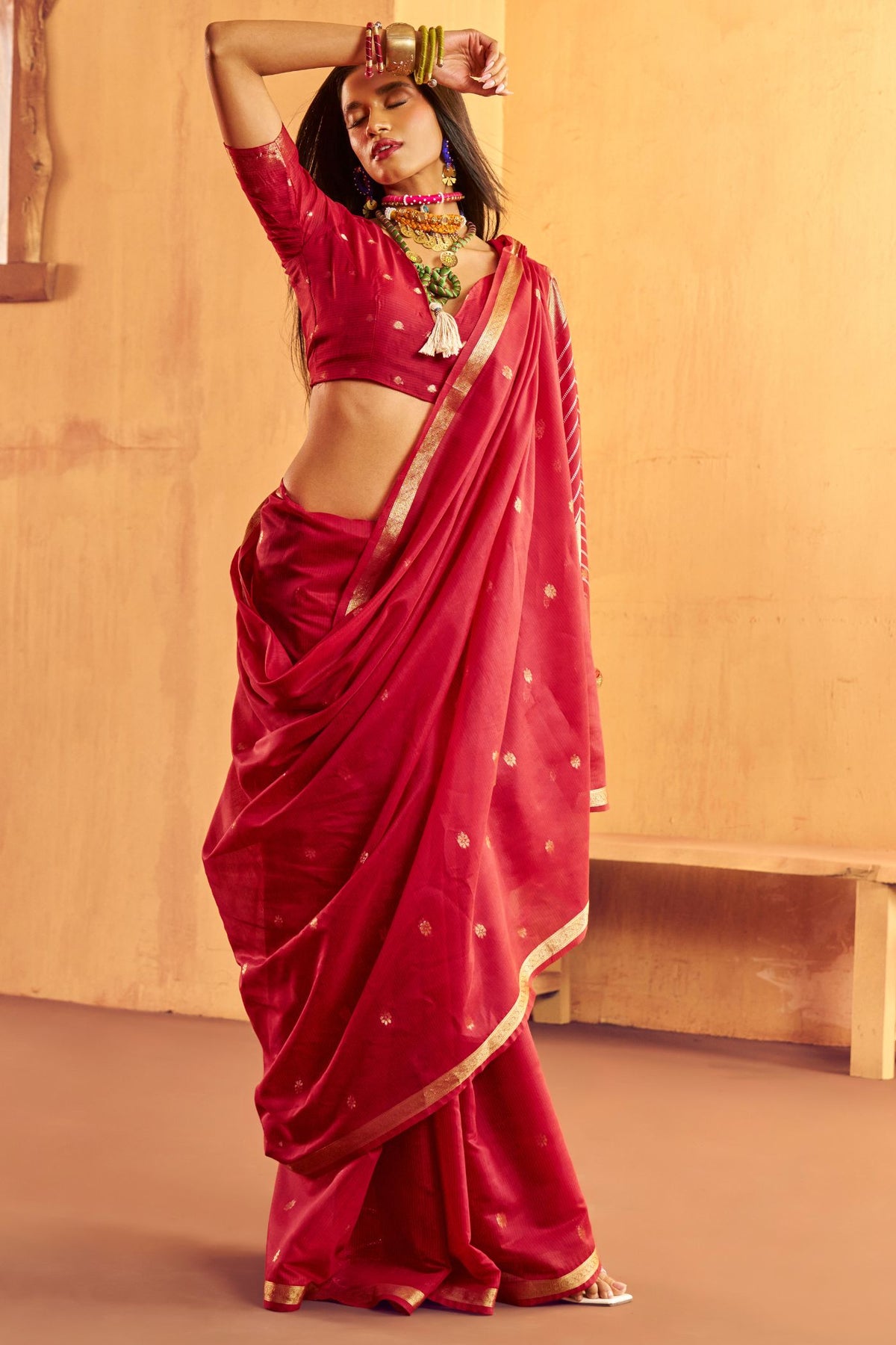 Buy MySilkLove Fire Red Banarasi Handloom Silk Saree Online