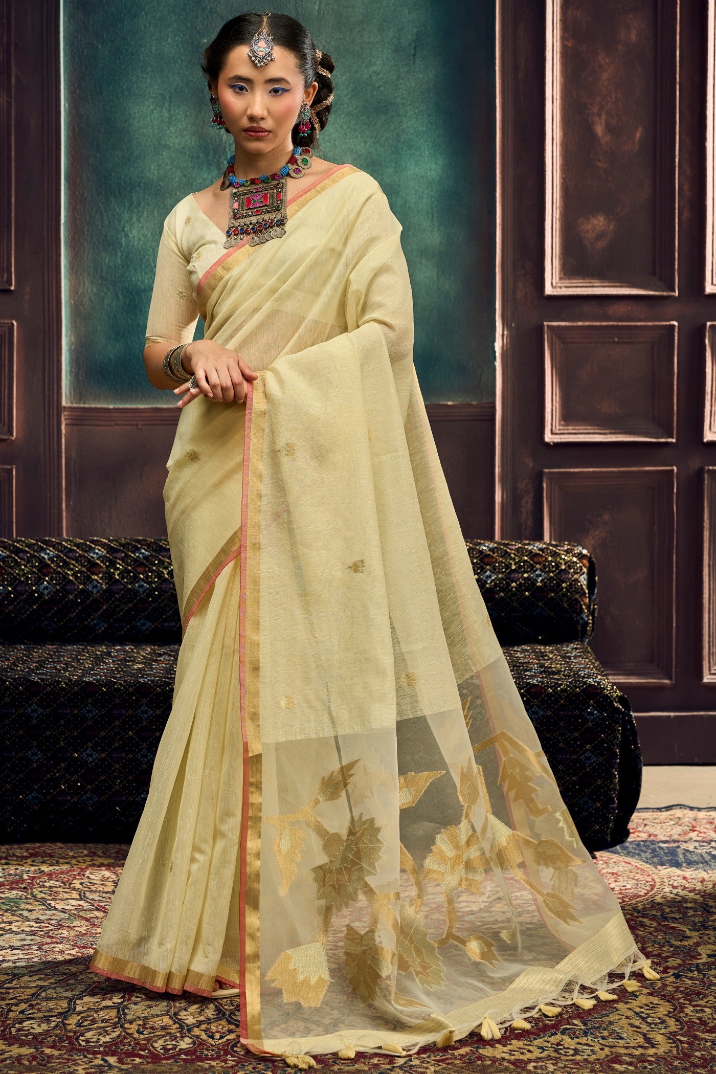 Buy MySilkLove Desert Beige Munga Handloom Cotton Saree Online