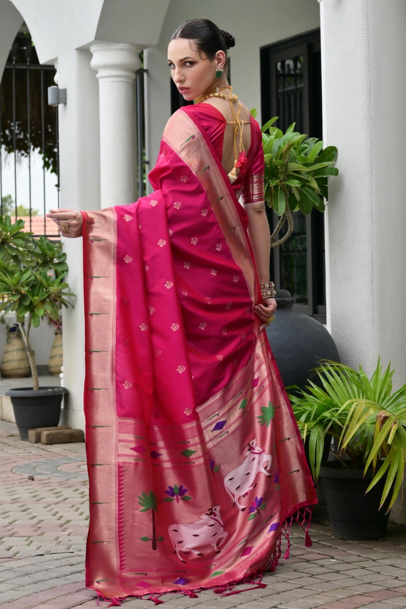 Buy MySilkLove Roseberry Pink Woven Paithani Saree Online