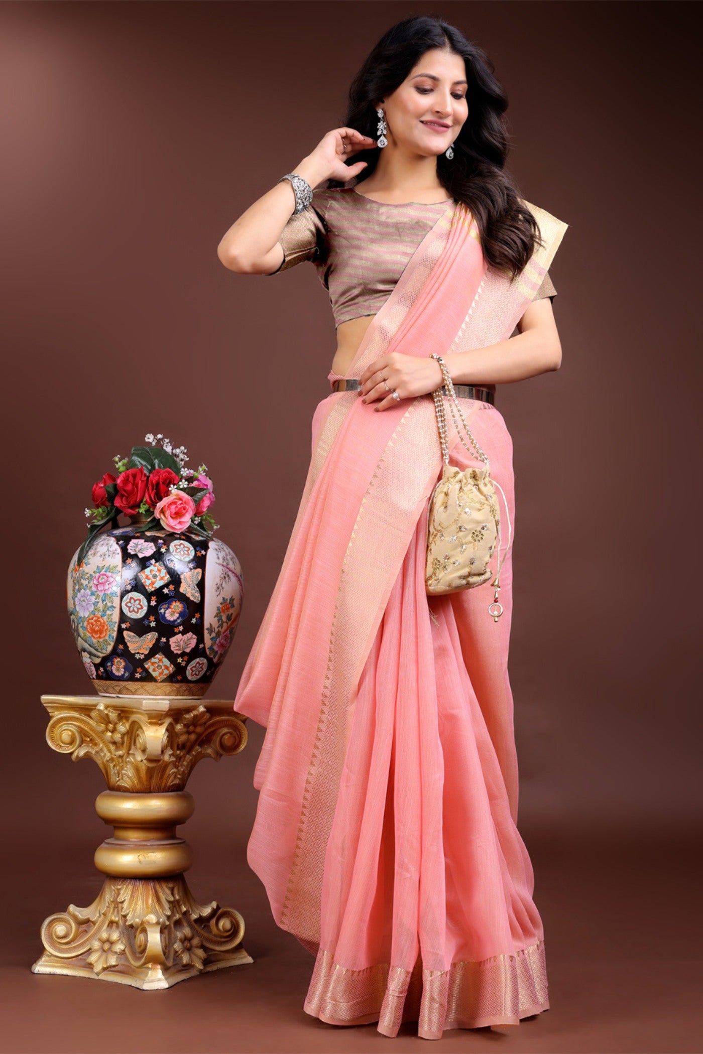 MySilkLove Blush Pink Woven Cotton Saree