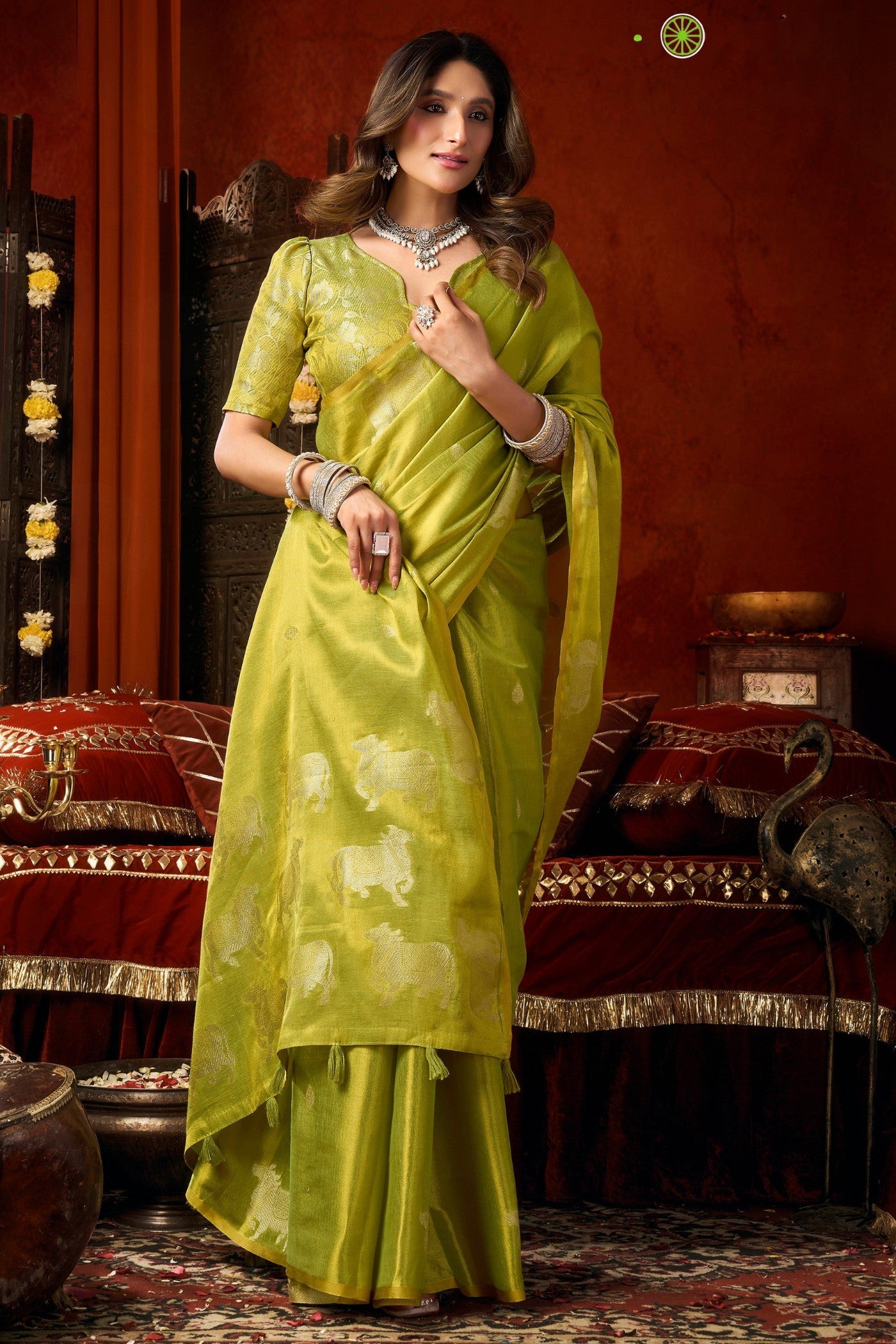 Buy MySilkLove Alien Green Handloom Tissue Saree Online
