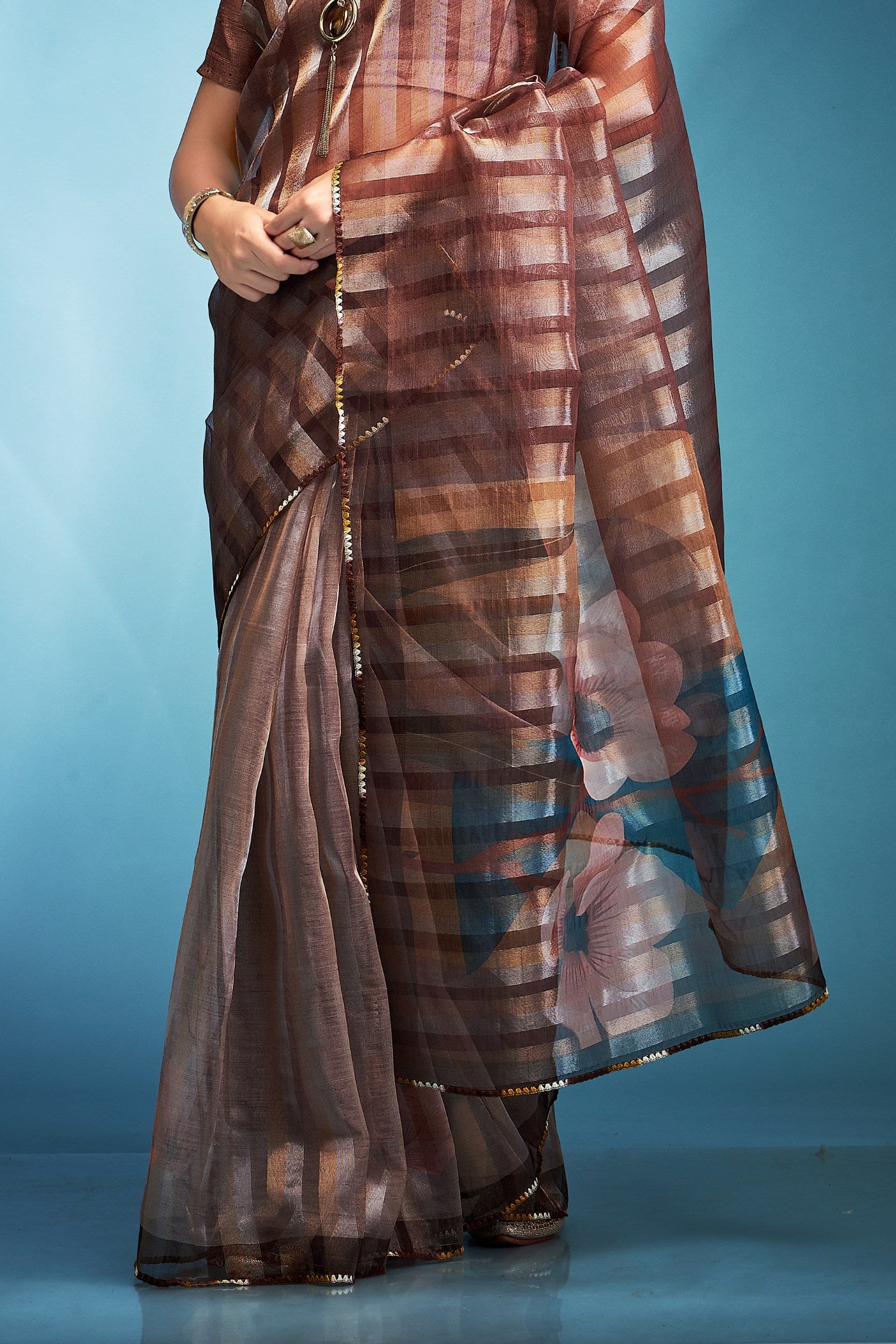 Buy MySilkLove Beaver Brown Printed Tissue Saree Online