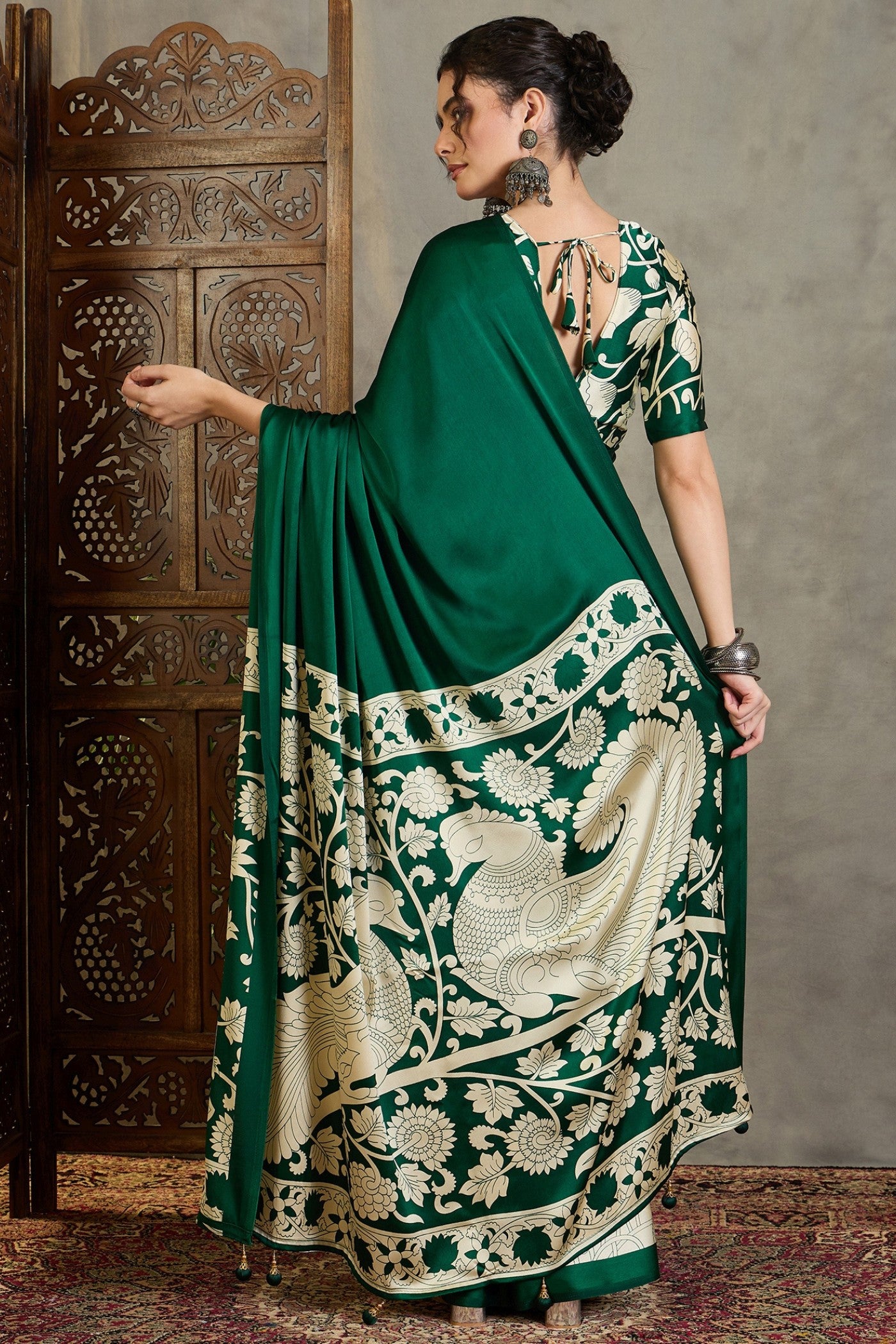 Buy MySilkLove Evergreen Kalamkari Printed Satin Silk Saree Online