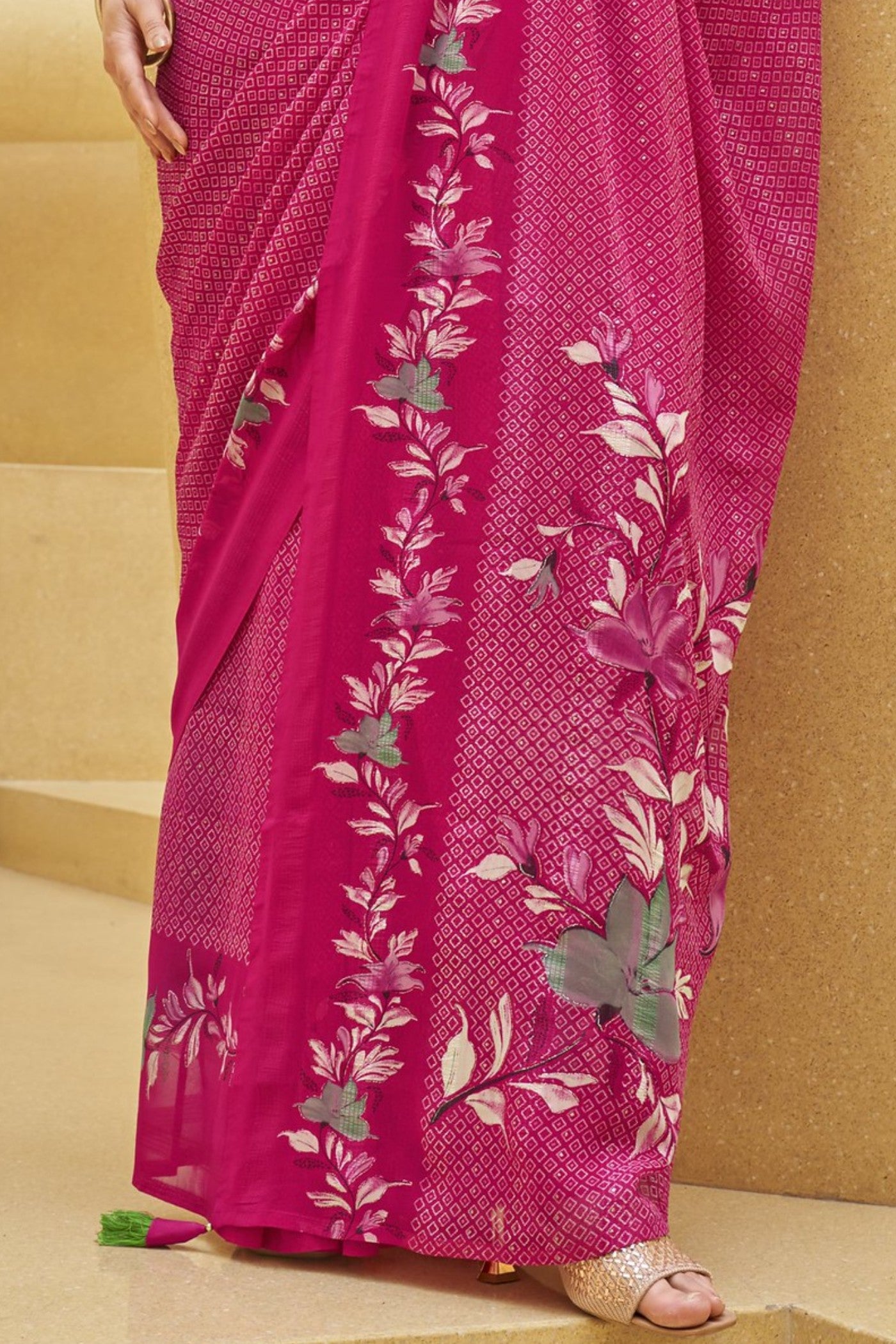 Buy MySilkLove Jazzberry Jam Pink Georgette Printed Saree Online