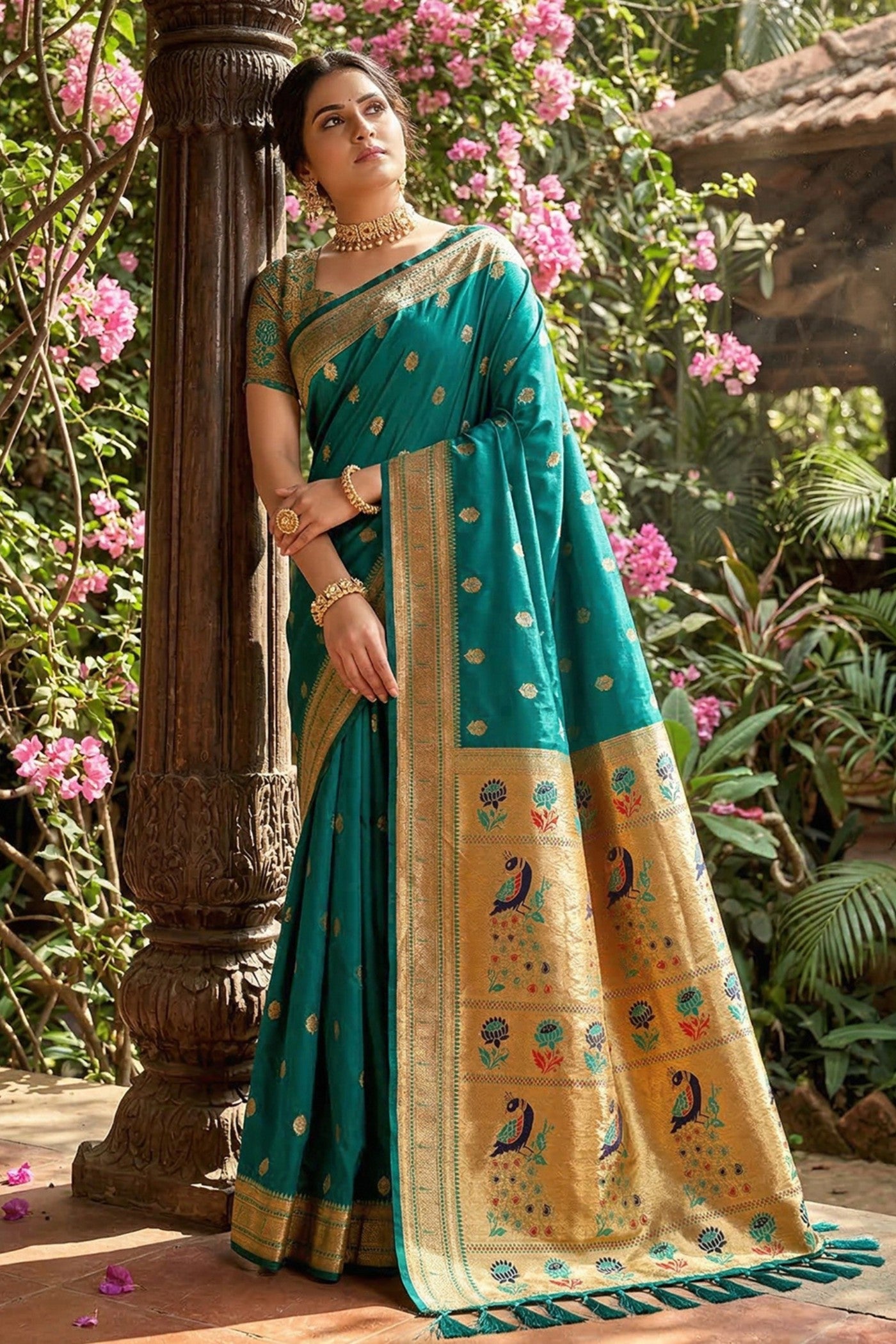 Buy MySilkLove Neptune Blue Zari Woven Paithani Saree Online