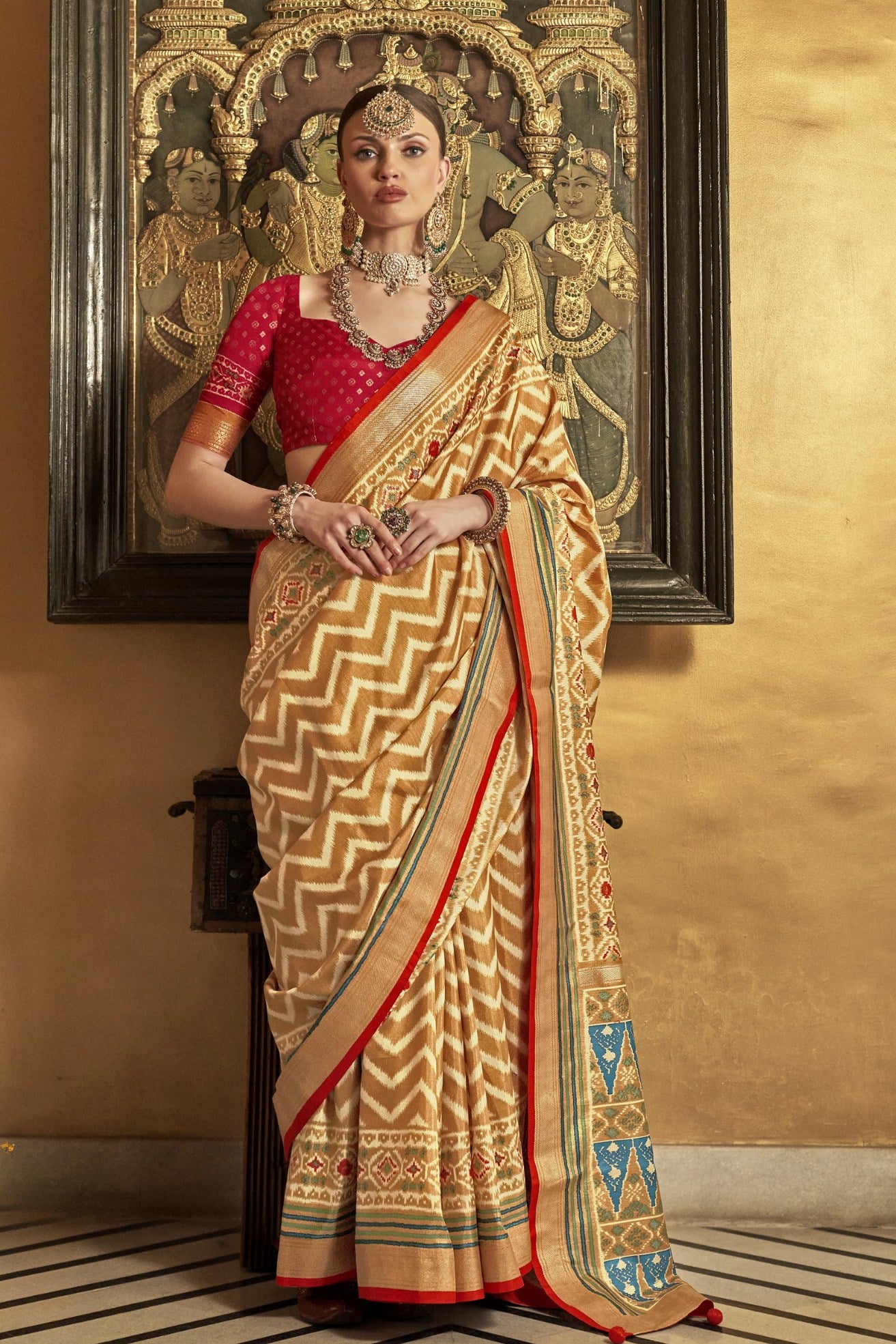 Buy MySilkLove Aztec Yellow Printed Patola Saree Online