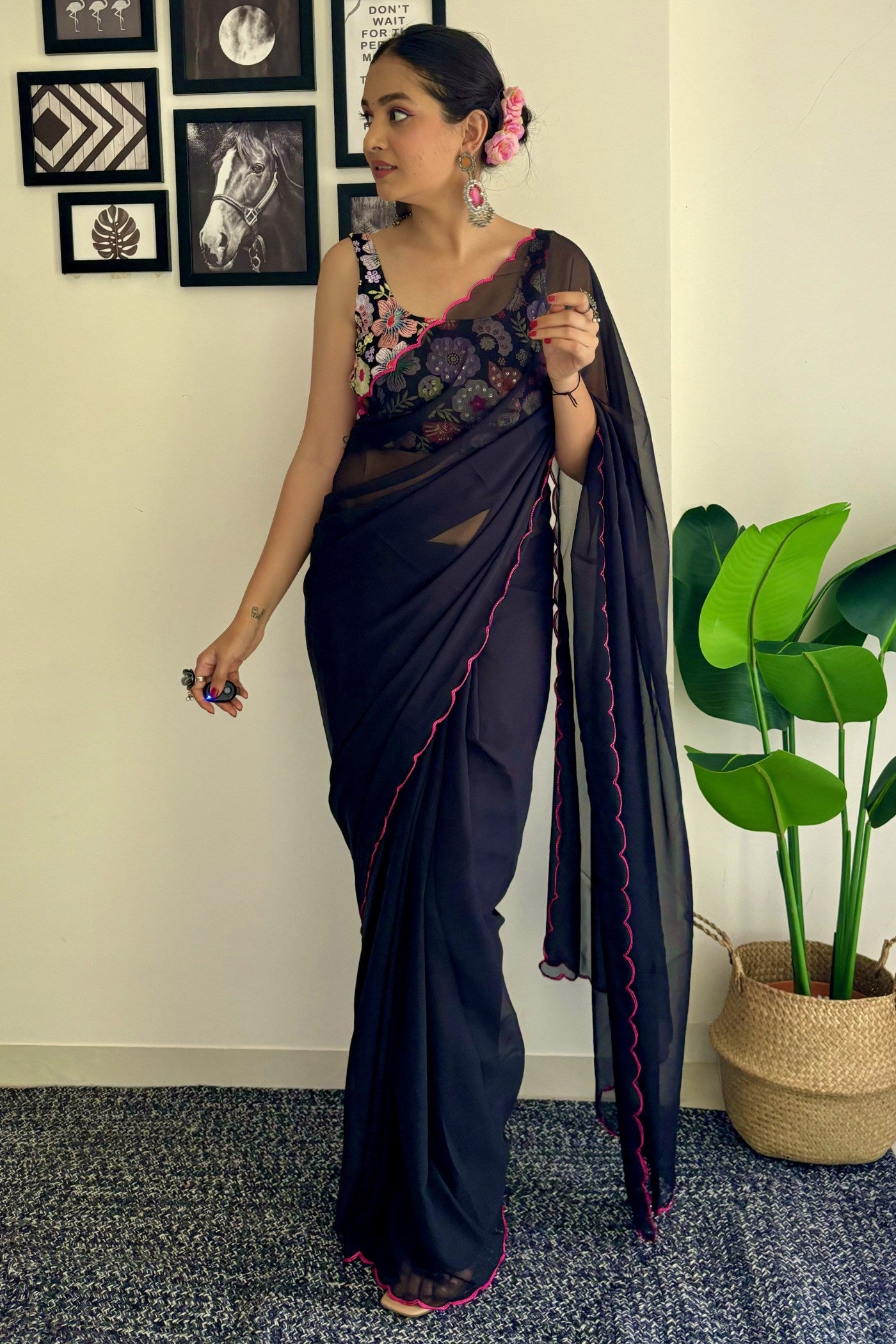 Buy MySilkLove Sable Black Gerogette Saree Online