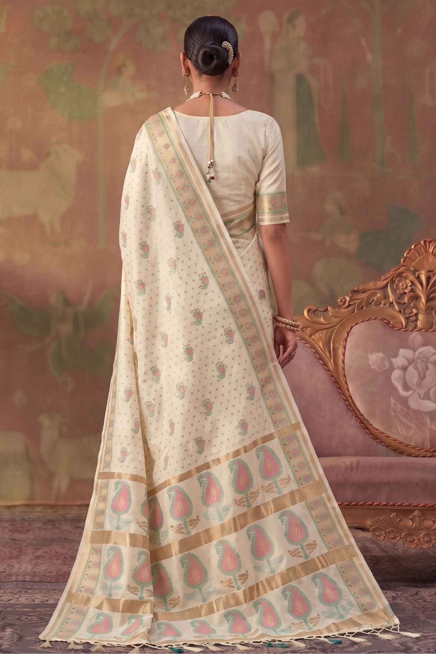 Buy MySilkLove Pearl White Woven Banarasi Soft Silk Saree Online