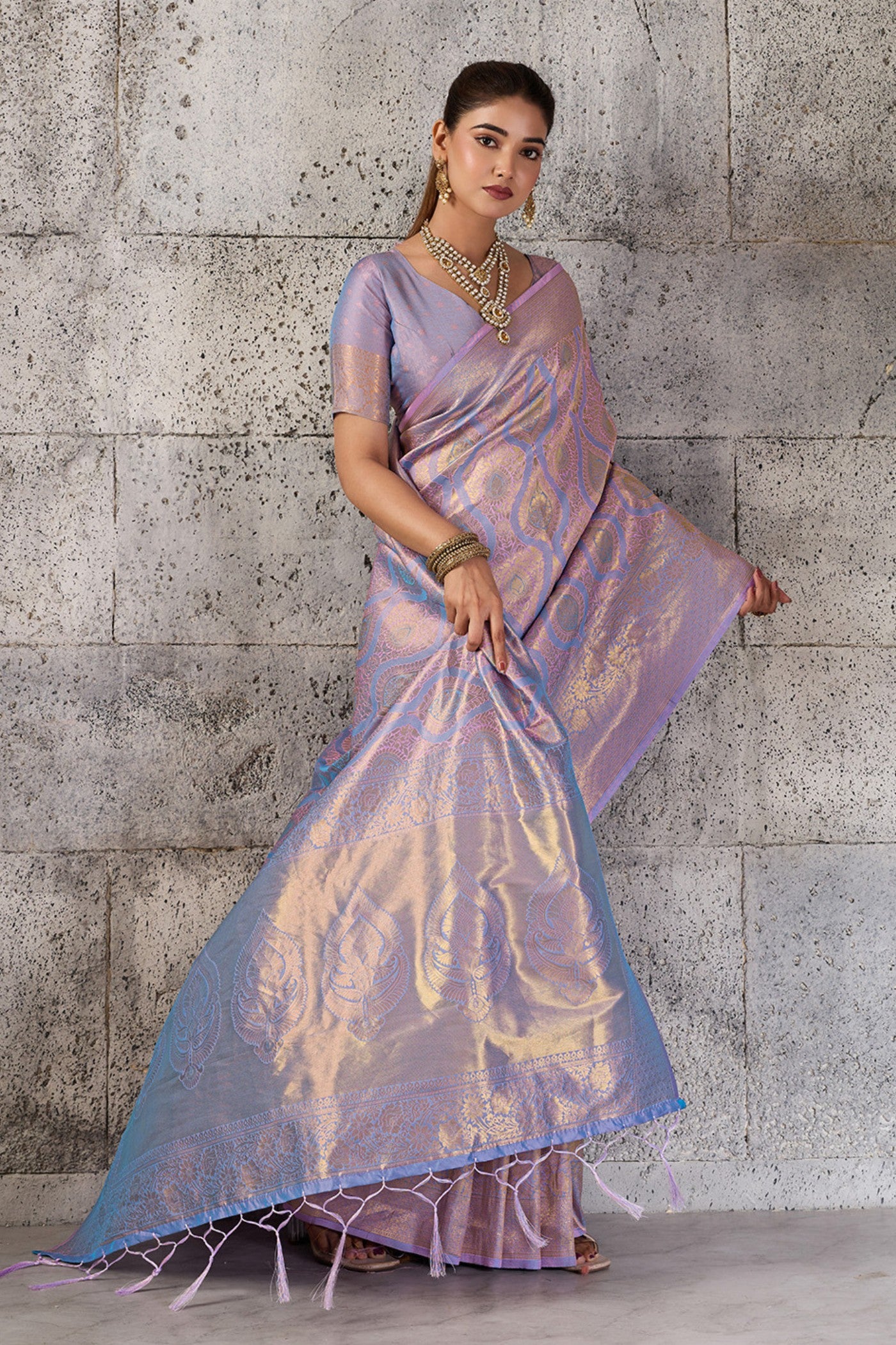 Buy MySilkLove Lavender Pearl Woven Kanjivaram Saree Online