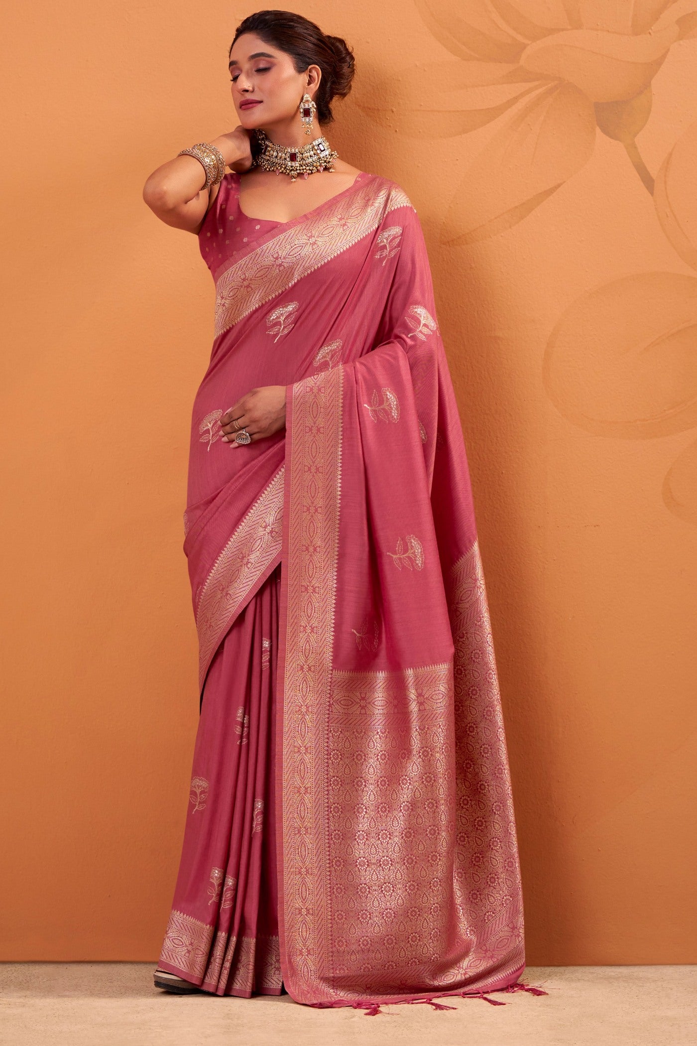 Buy MySilkLove Punch Pink Tussar Handloom Silk Saree Online
