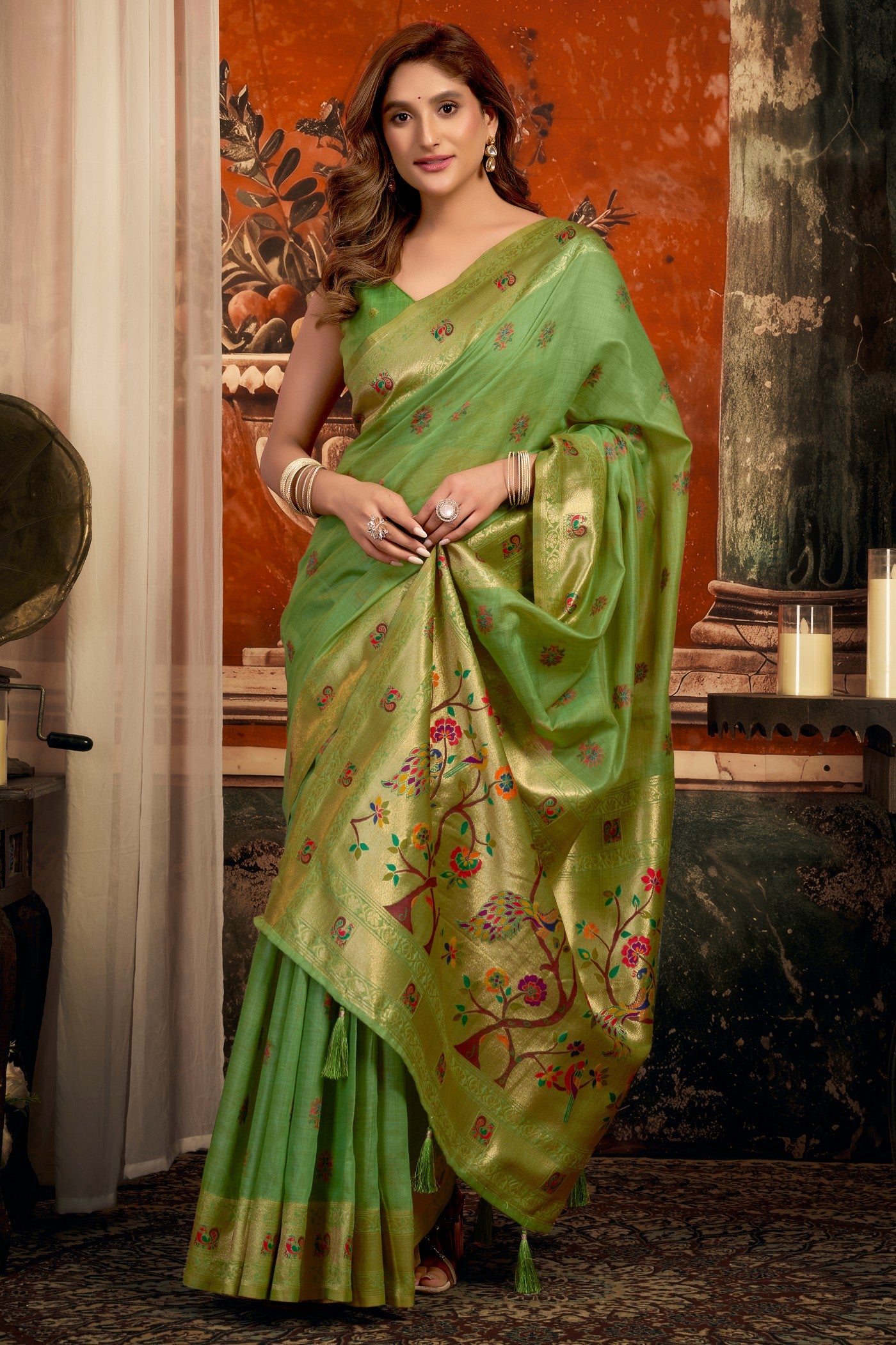 Buy MySilkLove Celadon Green Zari Woven Paithani Saree Online