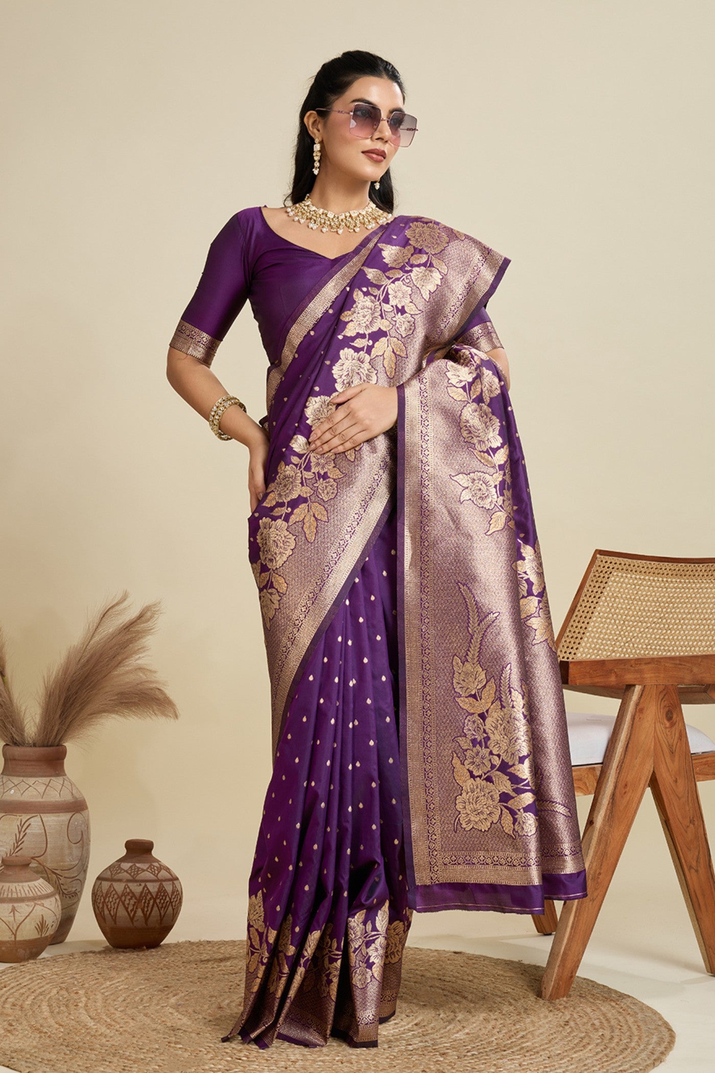 Buy MySilkLove Opera Purple Zari Woven Soft Kanjivaram Saree Online