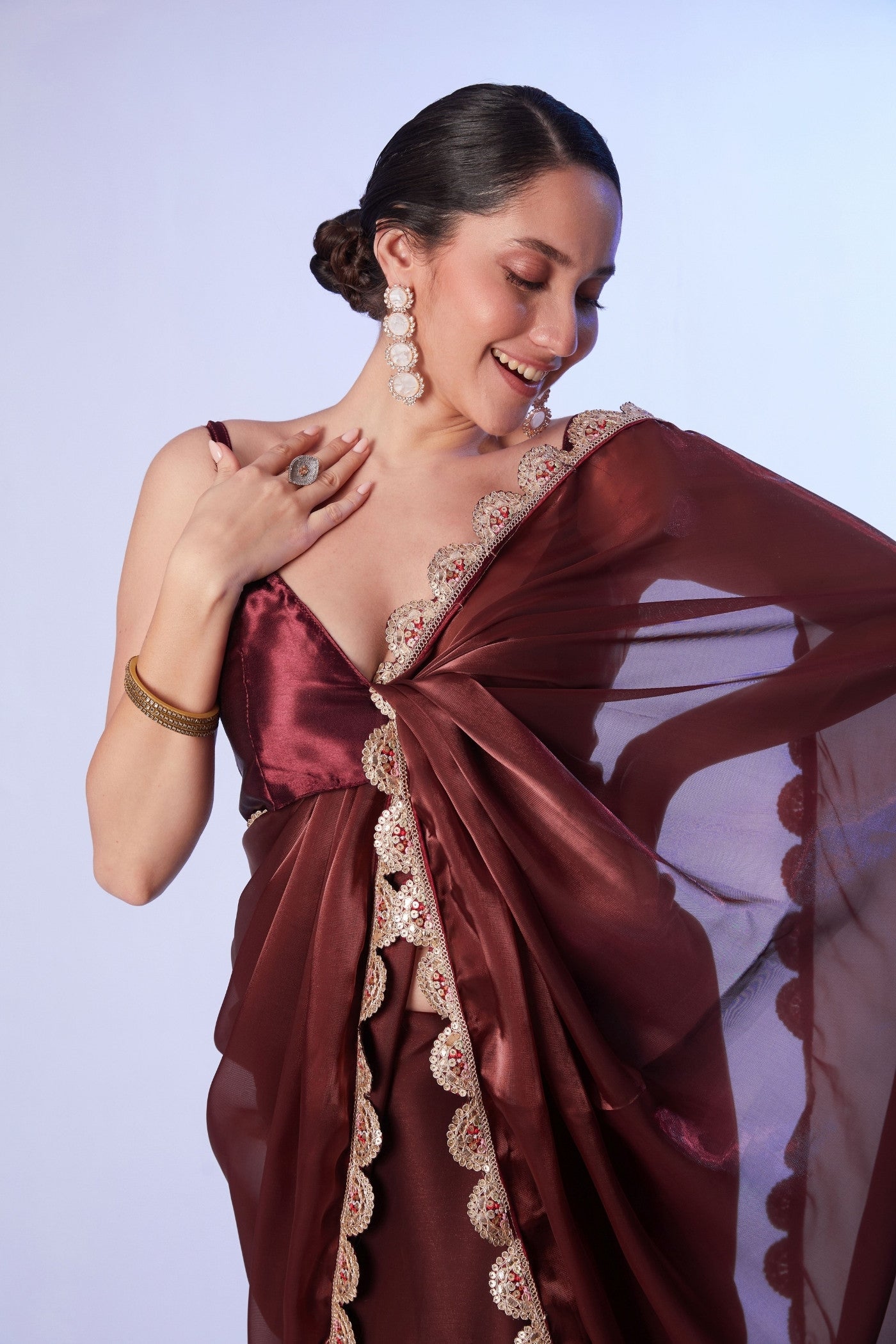 Buy MySilkLove Walnut Brown Designer Partywear Saree Online