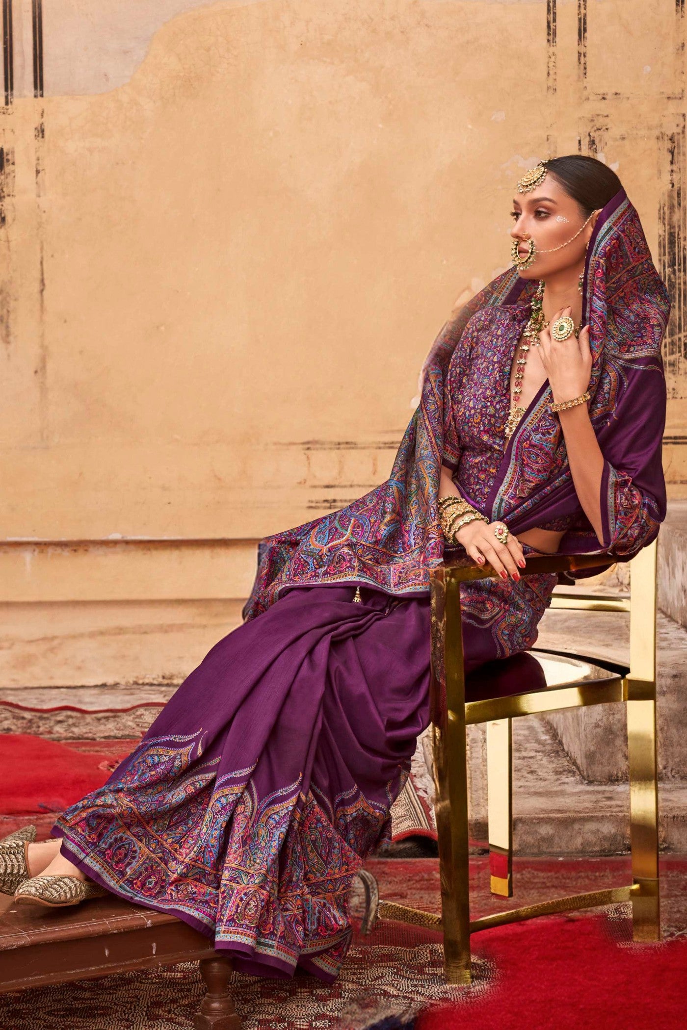 MySilkLove Old Mauve Purple Printed Jamawar Saree