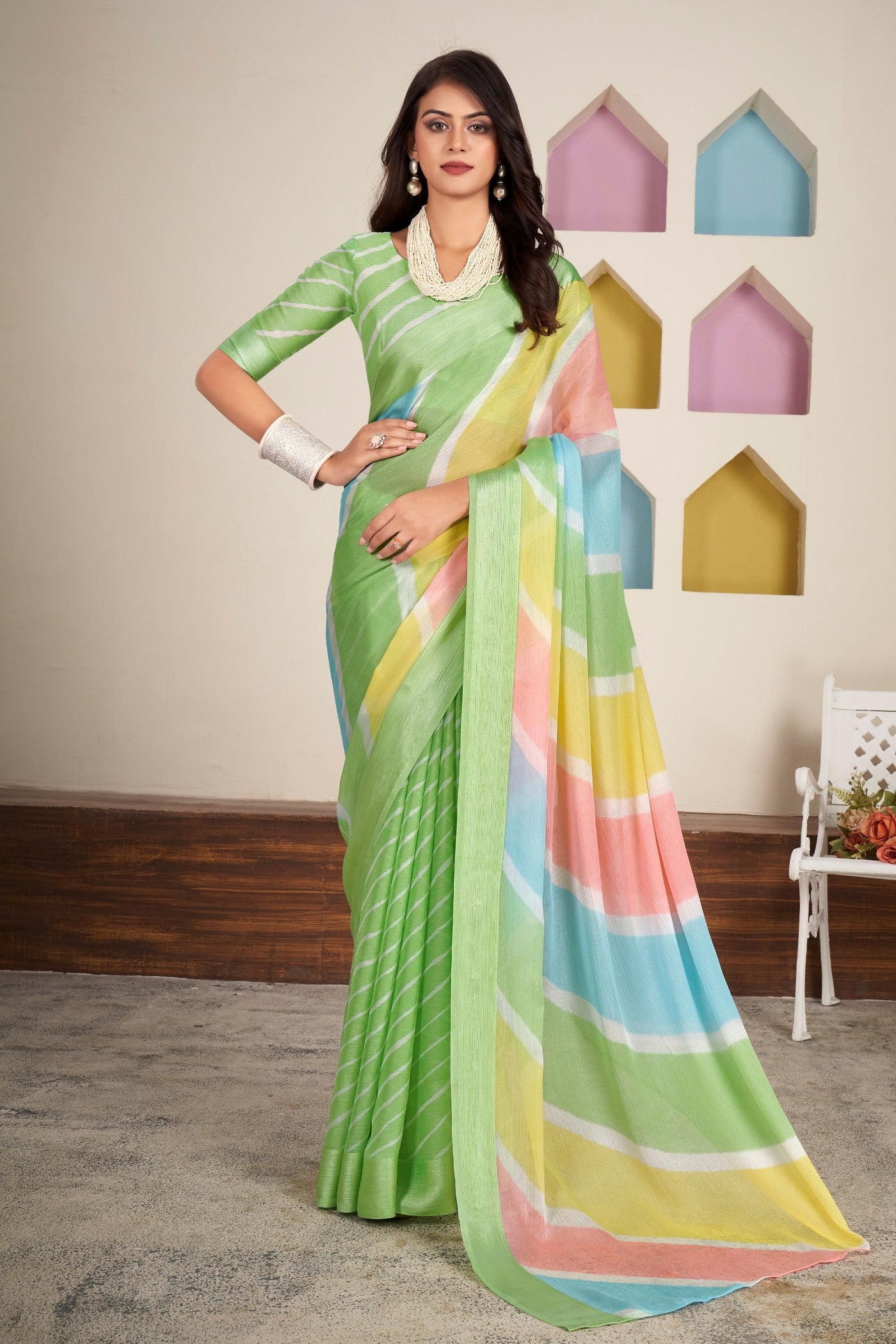 Buy MySilkLove Christi Green Printed Satin Silk Saree Online