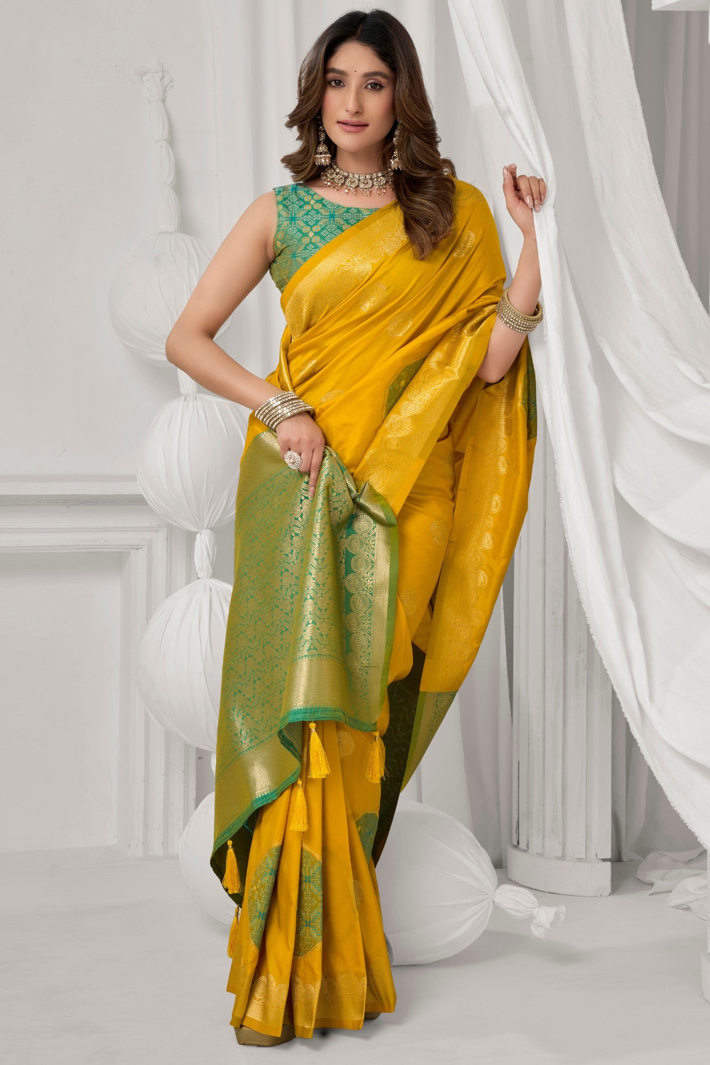 Buy MySilkLove Sunny Yellow Woven Banarasi Soft Silk Saree Online
