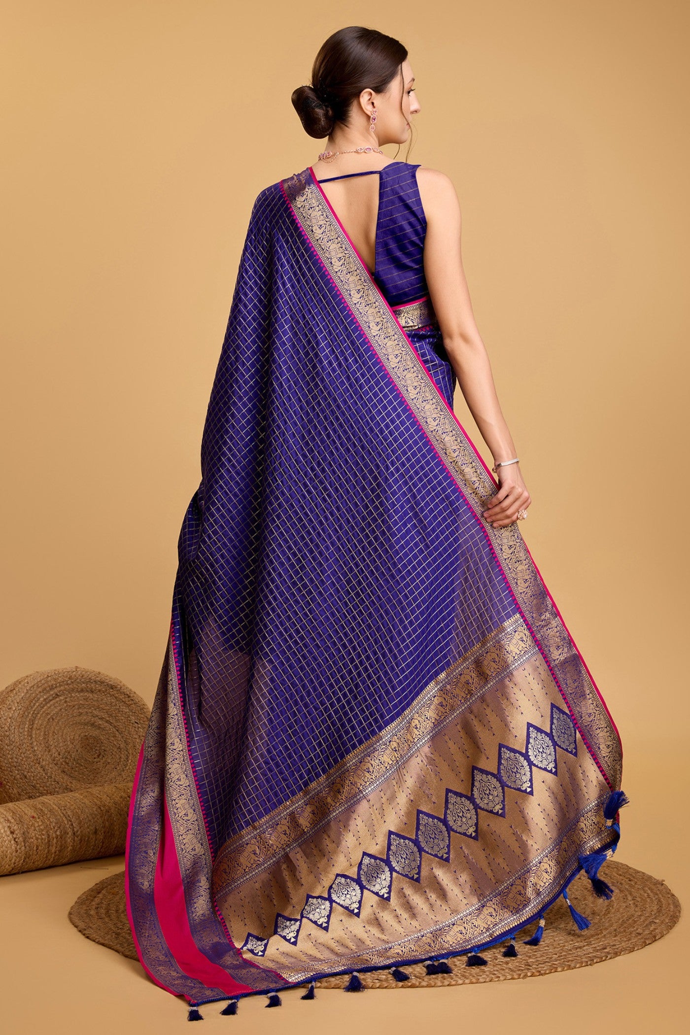 Buy MySilkLove Dark Blue Zari Woven Banarasi Saree Online