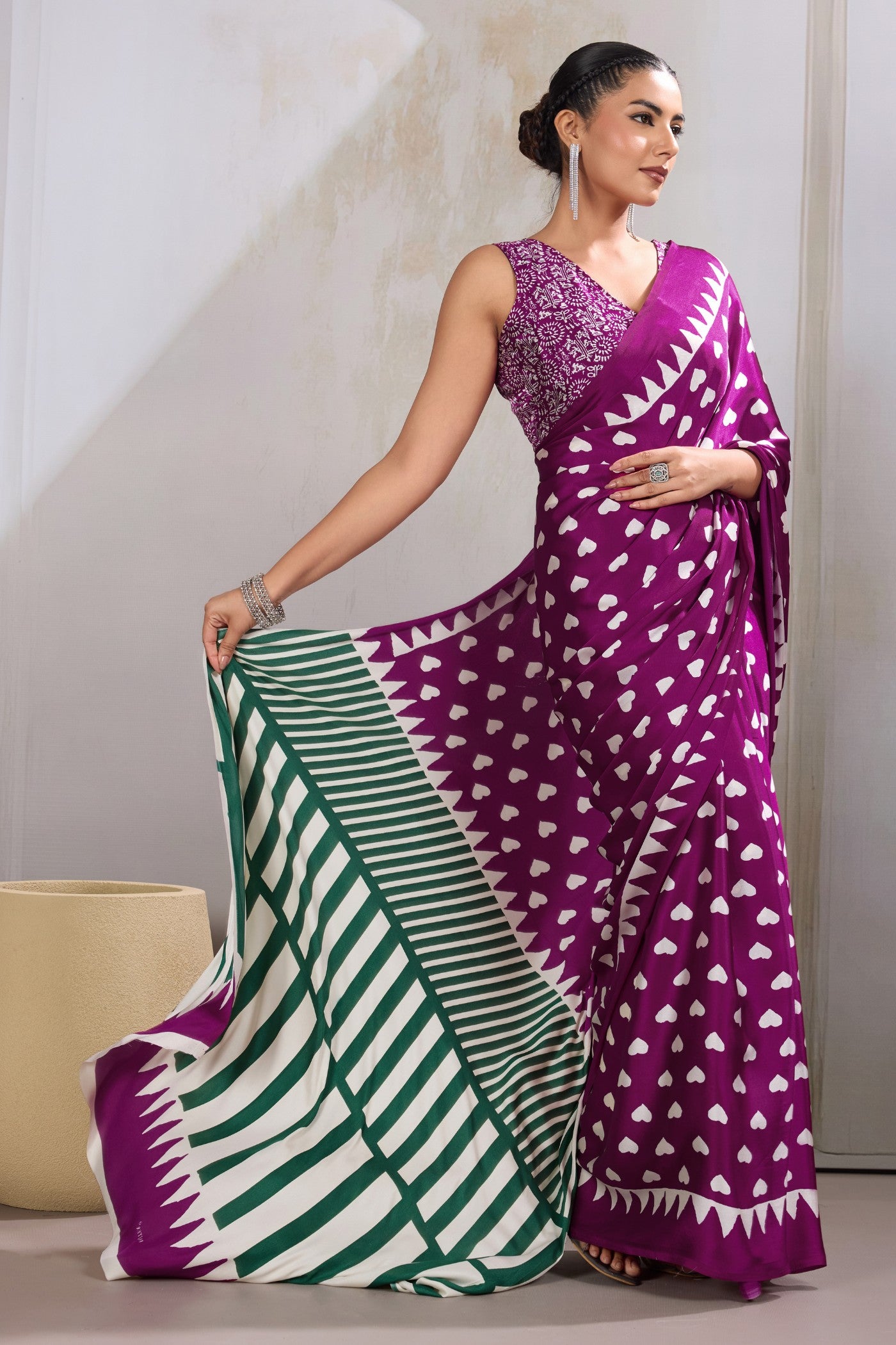 Buy MySilkLove Magenta Purple Printed Satin Crepe Silk Saree Online