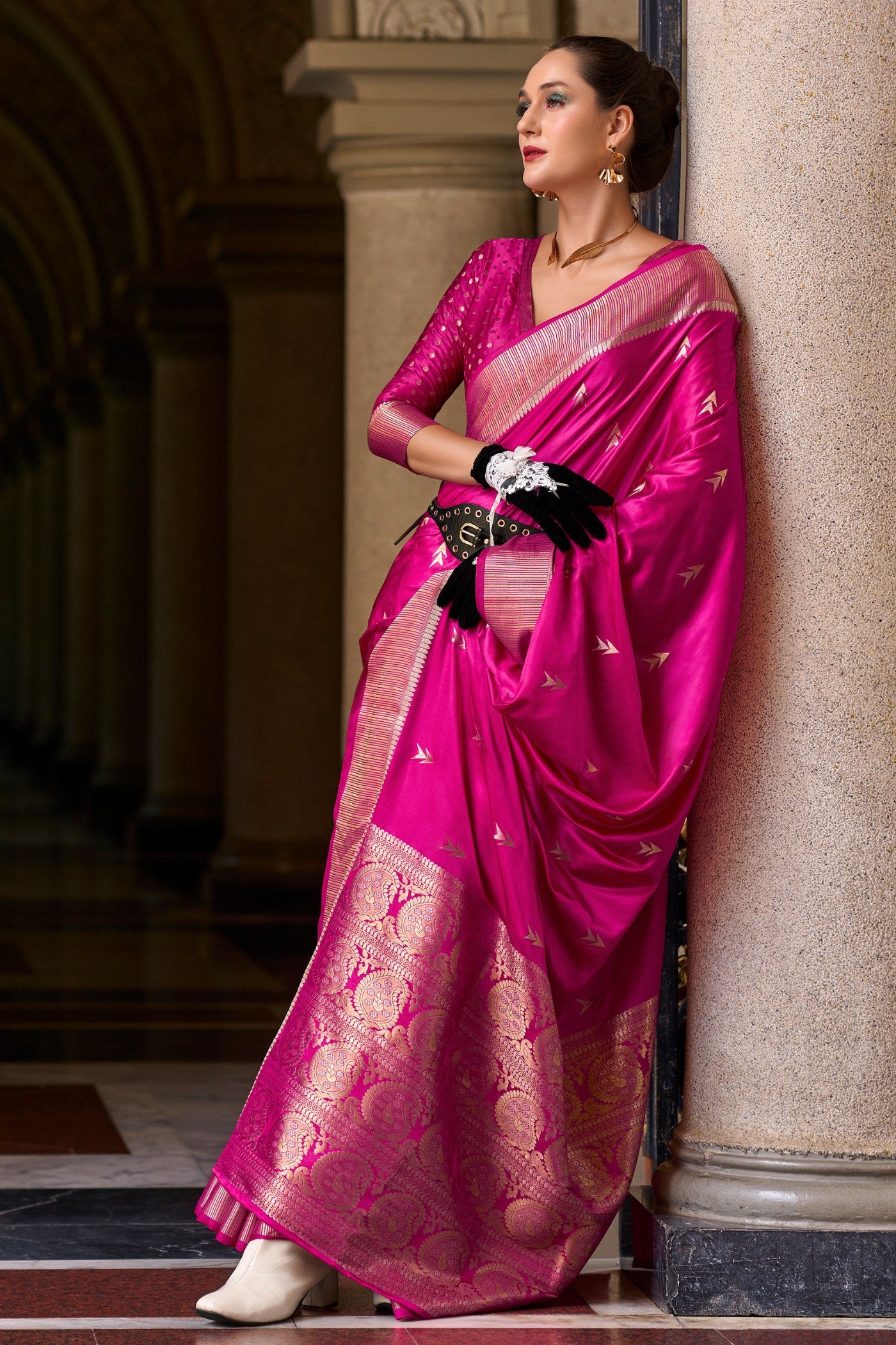 Buy MySilkLove Magenta Pink Handloom Satin Silk Saree Online