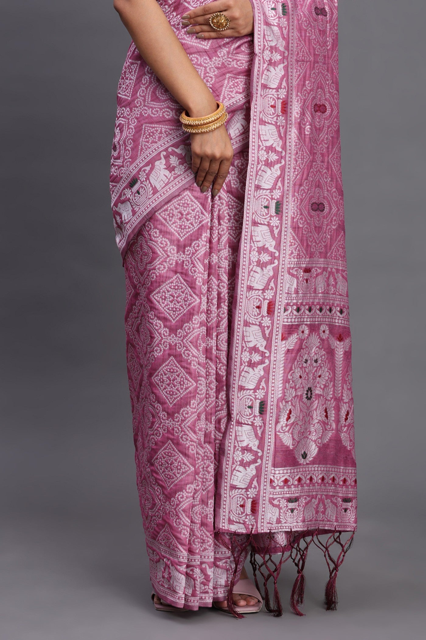 Buy MySilkLove Punch Pink Linen Cotton Saree Online