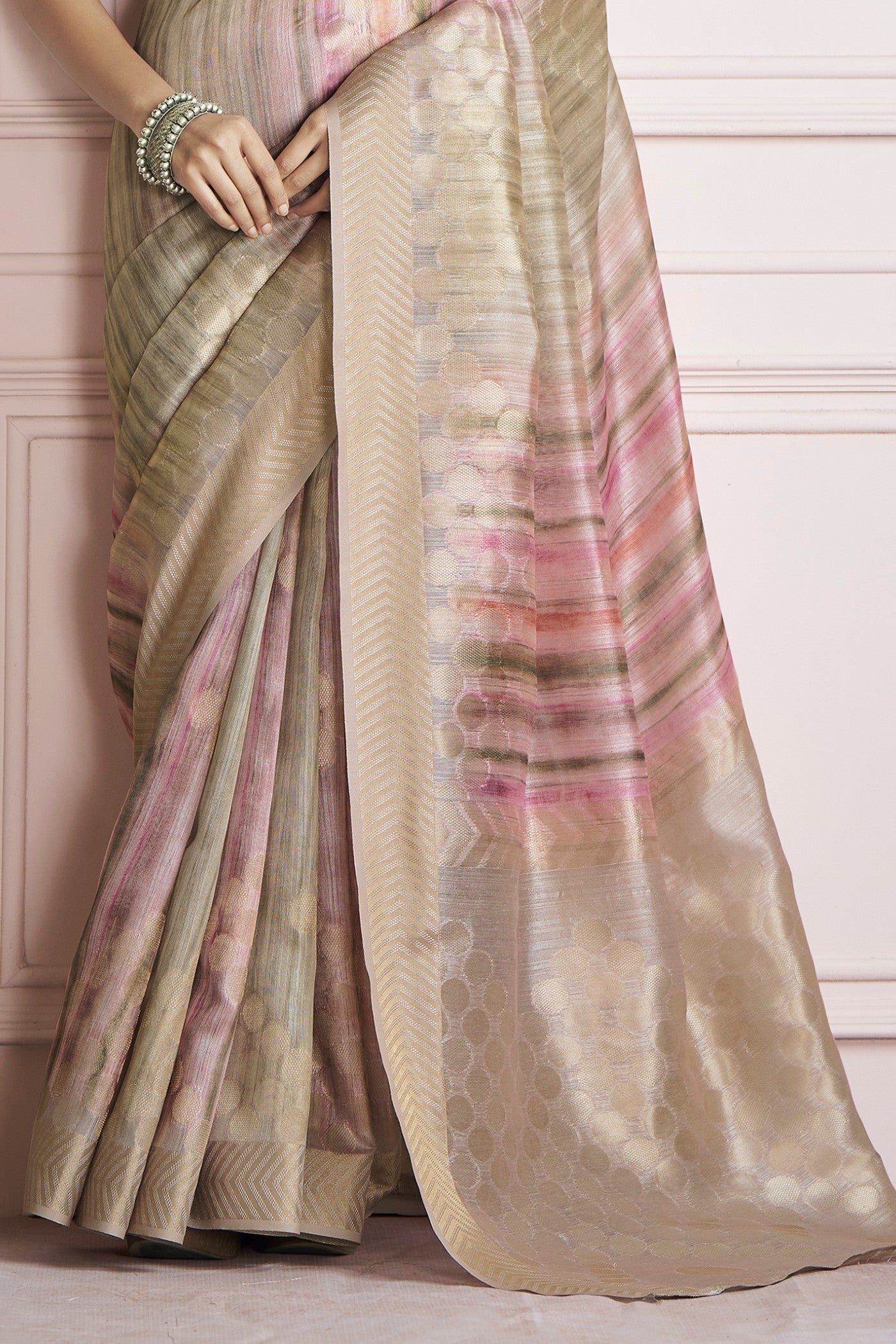 Buy MySilkLove Brandy Cream Handloom Khadi Silk Saree Online