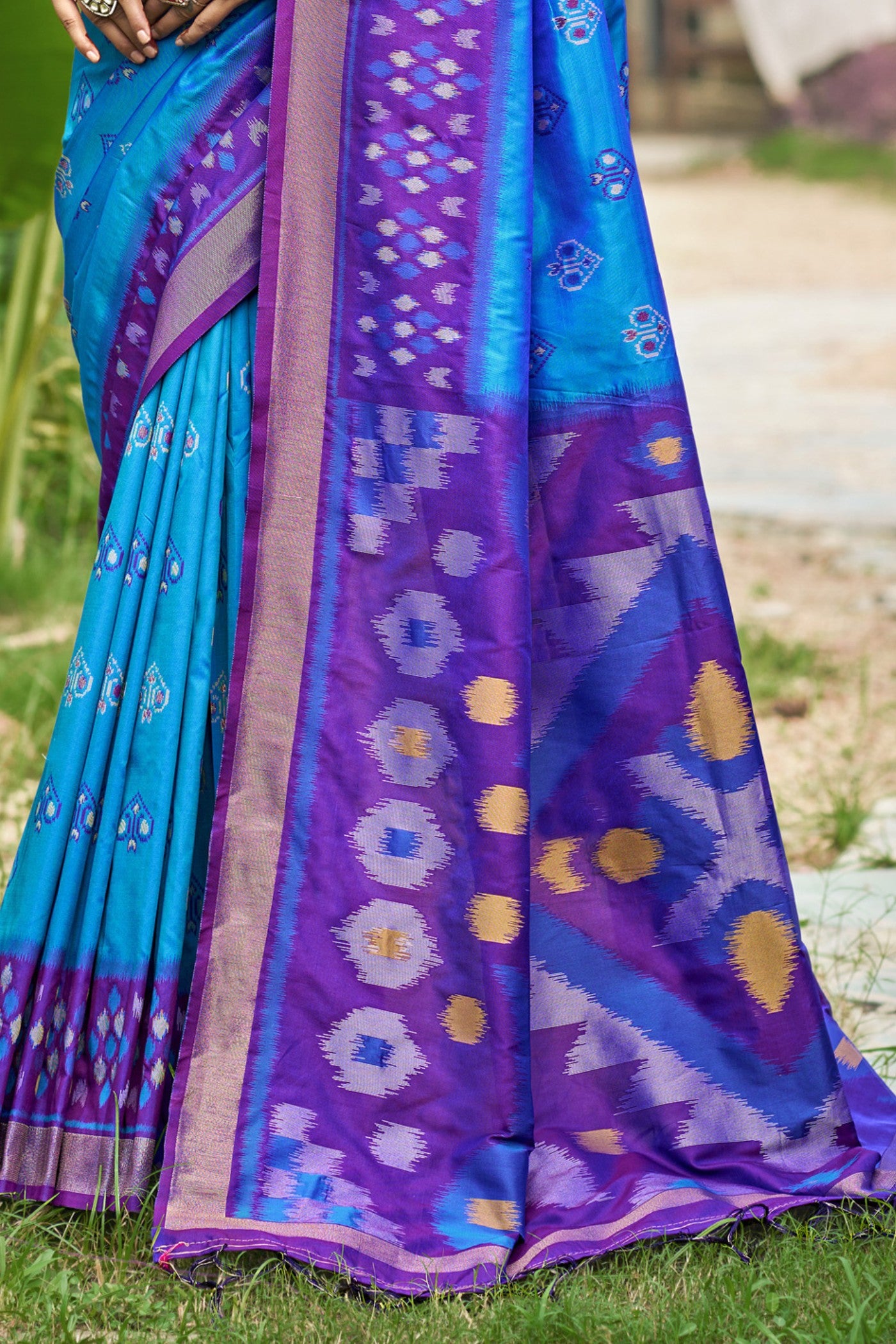 Buy MySilkLove James Blue Ikkat Soft Silk Saree Online