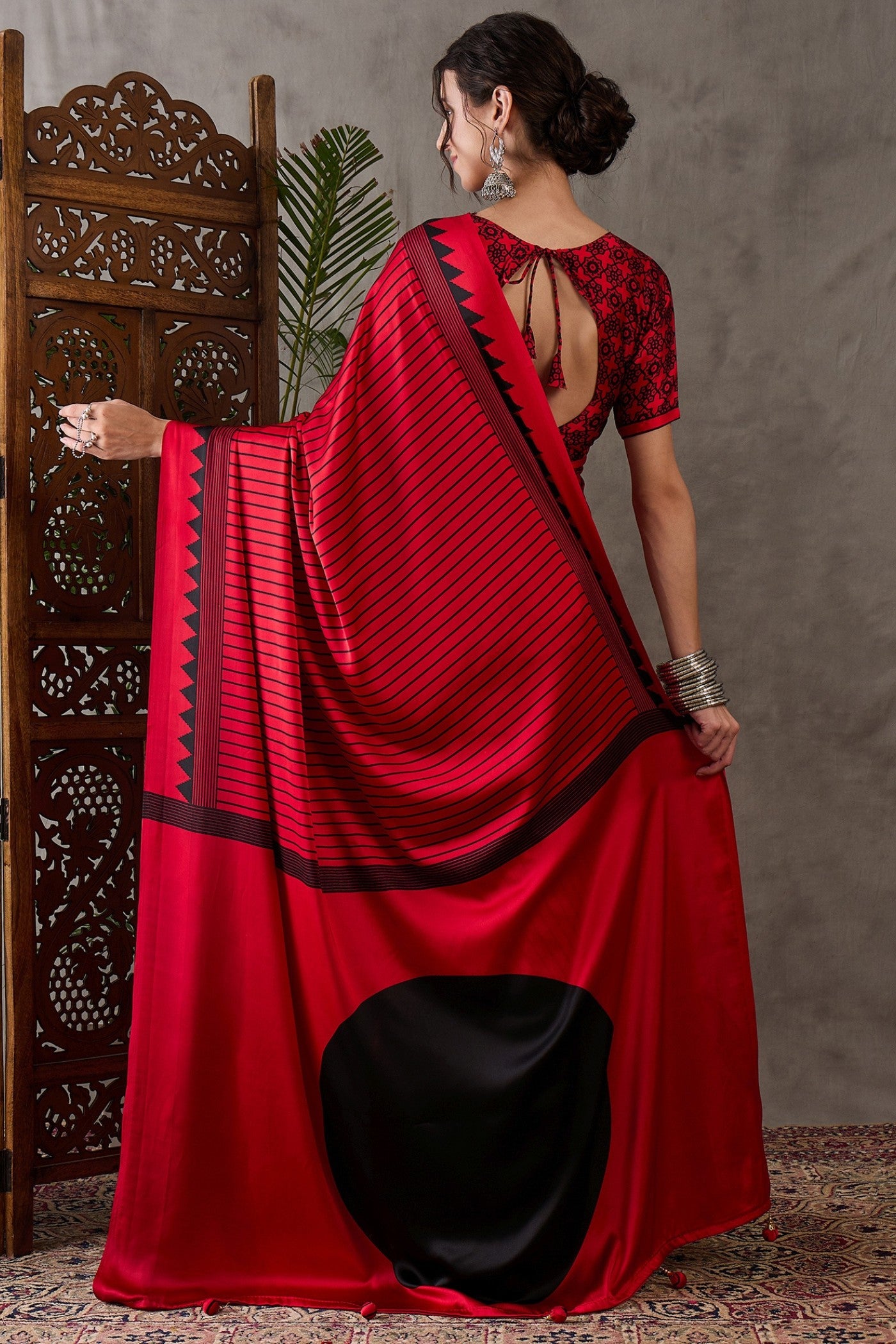 Buy MySilkLove Rose Red Printed Satin Gaji Silk Saree Online