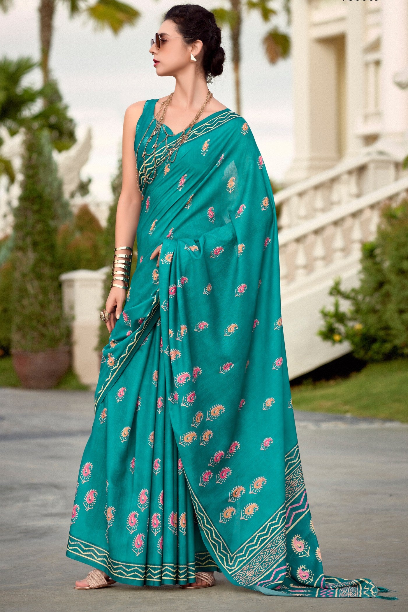 Buy MySilkLove Lochinvar Blue Mul Mul Cotton Saree Online