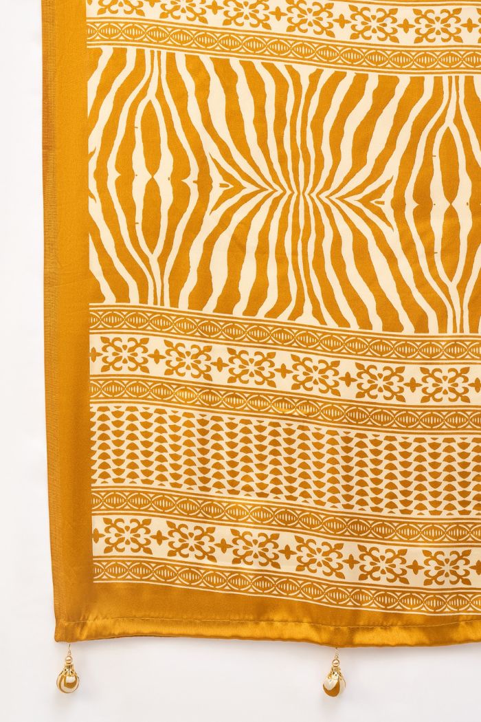 Buy MySilkLove Mustard Yellow Modal Ajrakh Satin Printed Silk Saree Online