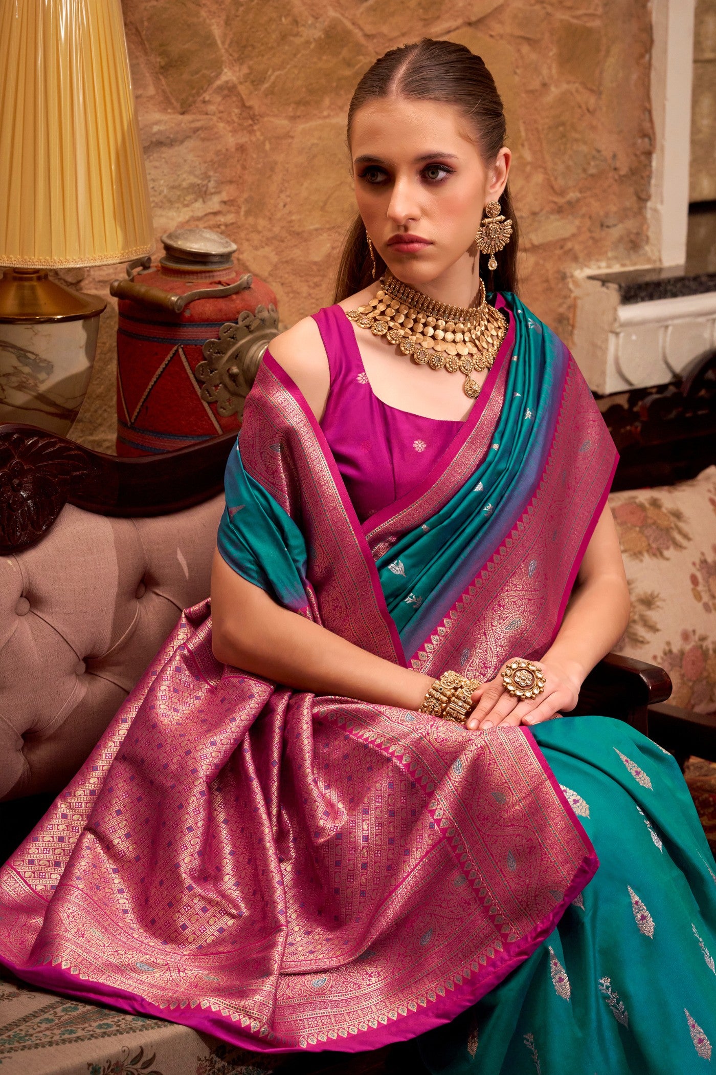 Buy MySilkLove Lincoln Green Woven Banarsi Saree Online