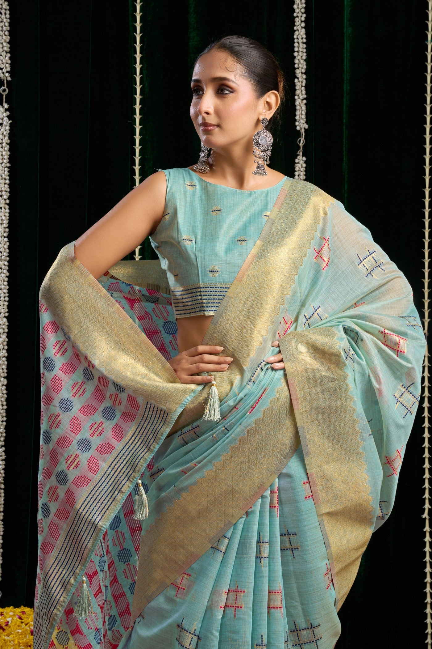 MySilkLove Celtic Blue Woven Cotton Saree