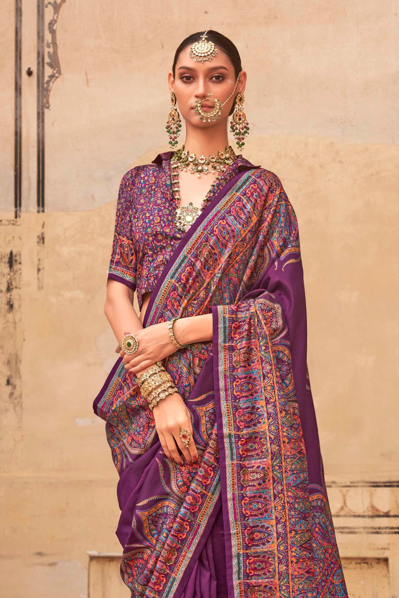 Buy MySilkLove Old Mauve Purple Printed Jamawar Saree Online