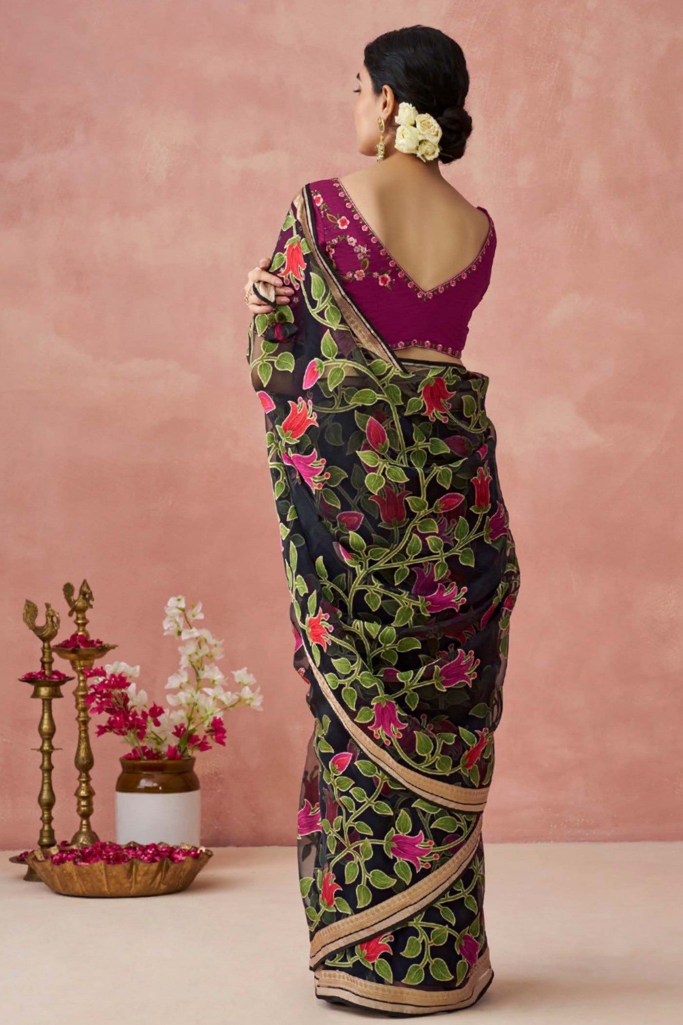 Buy MySilkLove Creole Black Brasso Organza Printed Saree Online