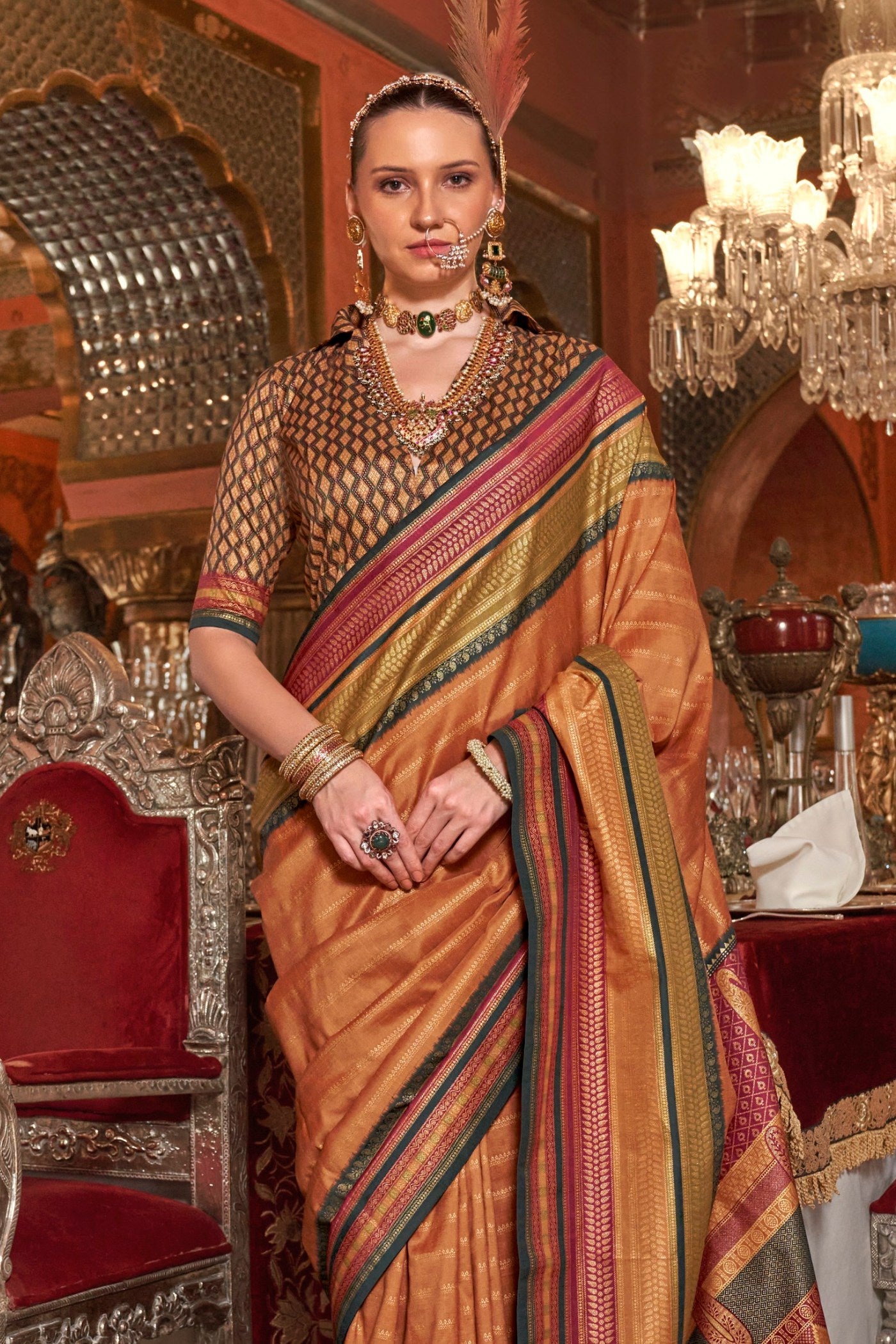 Buy MySilkLove Neon Orange Printed Patola Saree Online