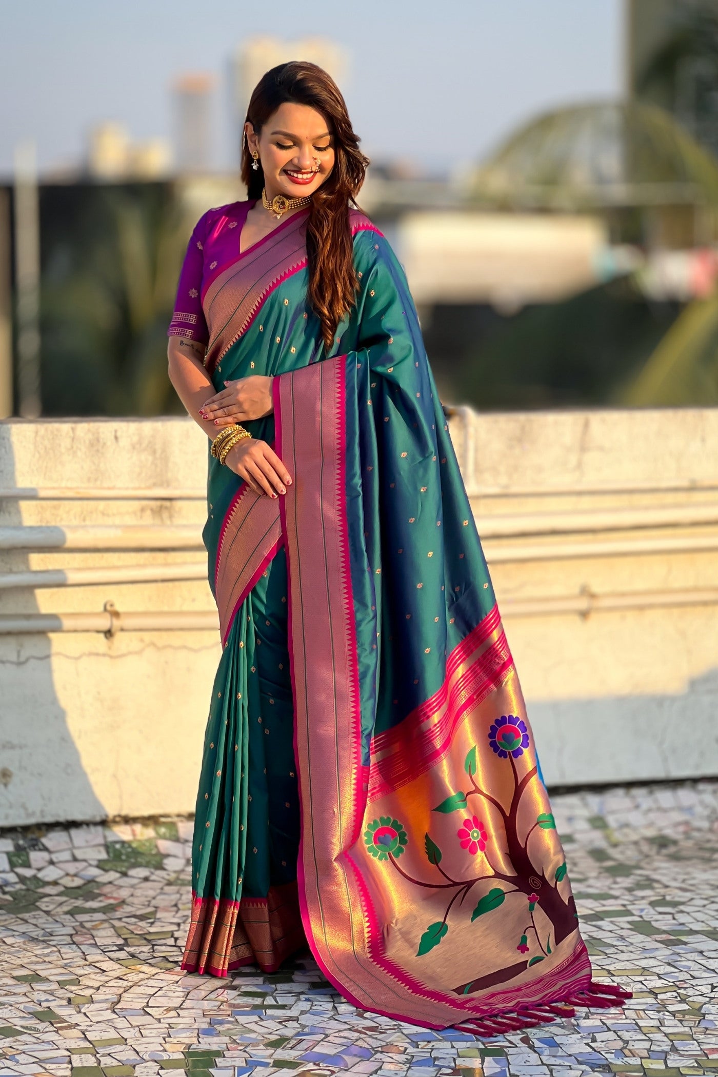 Buy MySilkLove Celtic Blue Zari Woven Paithani Saree Online