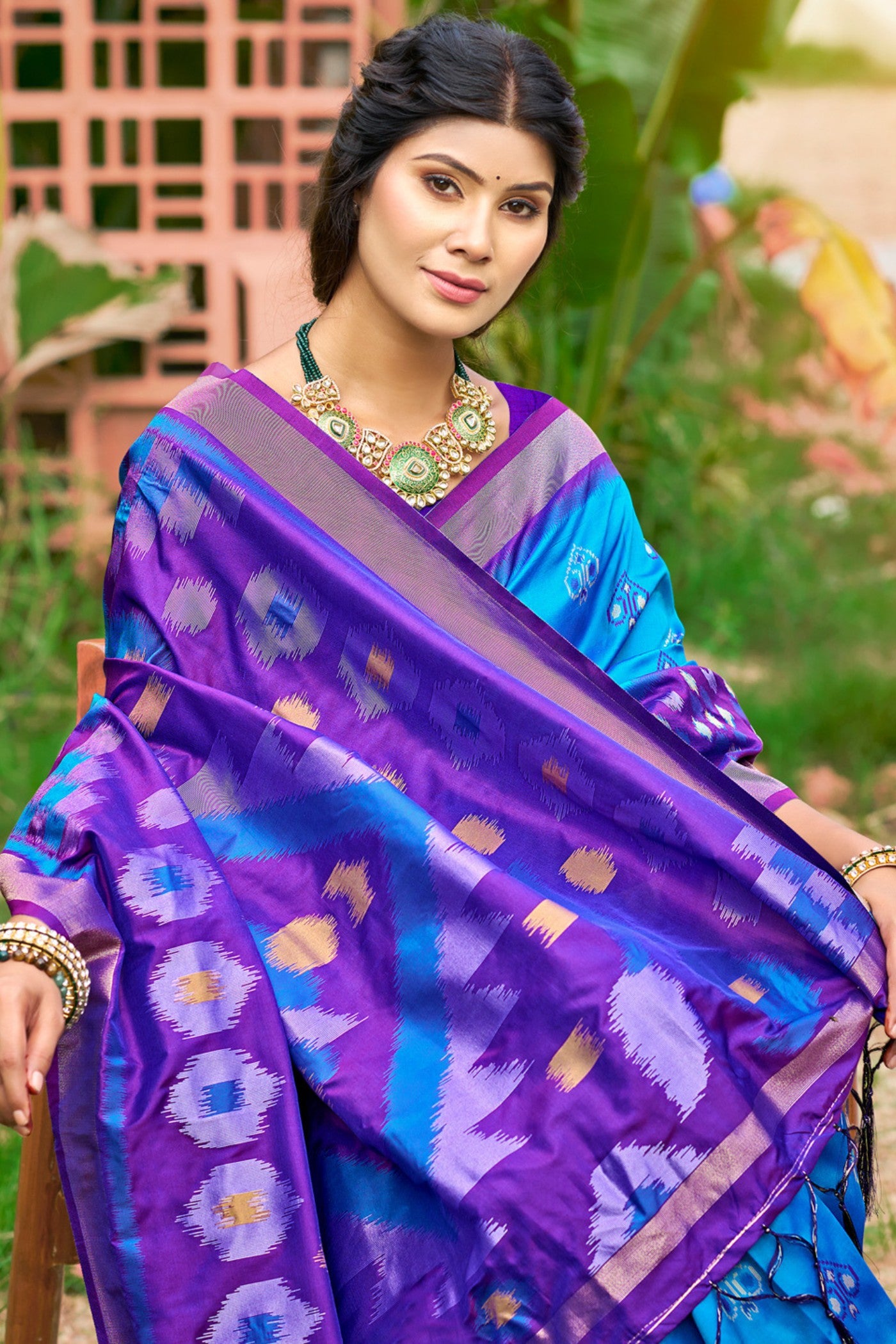 MySilkLove James Blue Ikkat Soft Silk Saree