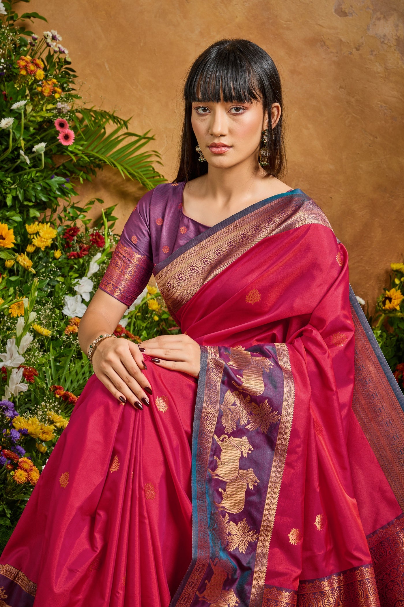 MySilkLove Candy Red Banarasi Handloom Pichwai Saree