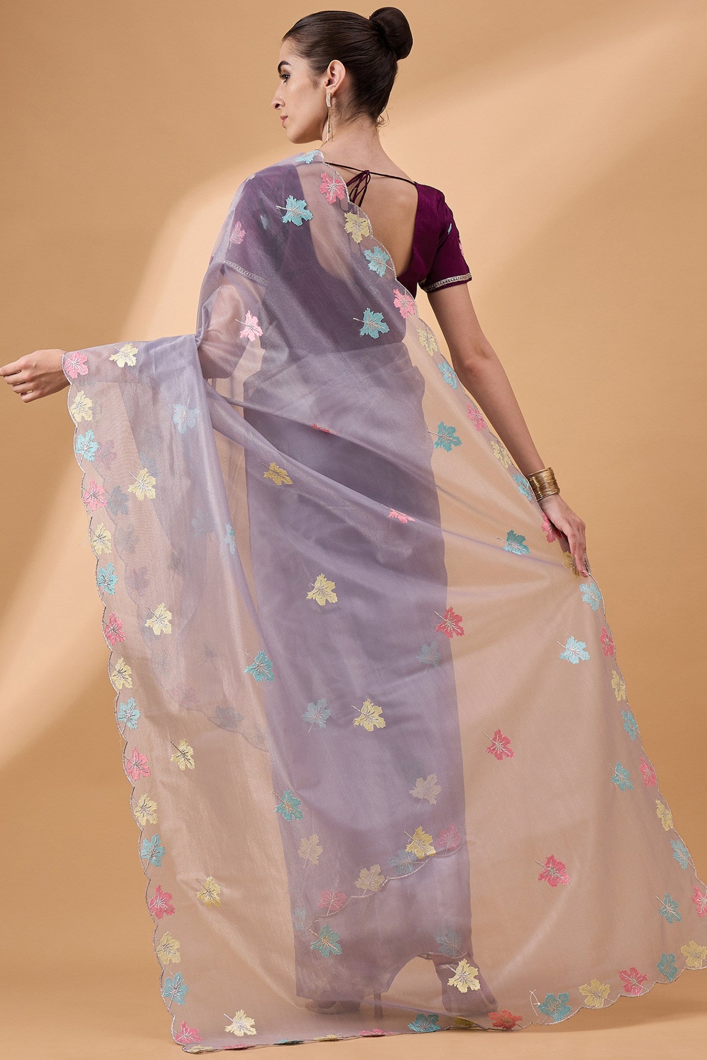 Buy MySilkLove Glossy Grape Purple Net Partywear Saree Online