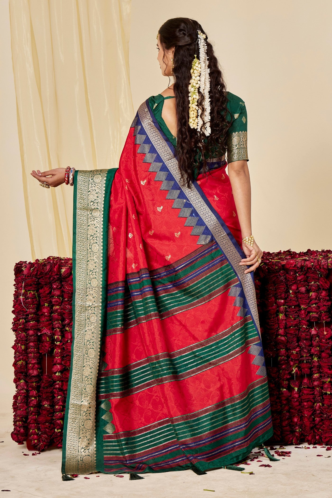 Buy MySilkLove Chilly Red Tussar Printed Silk Saree Online