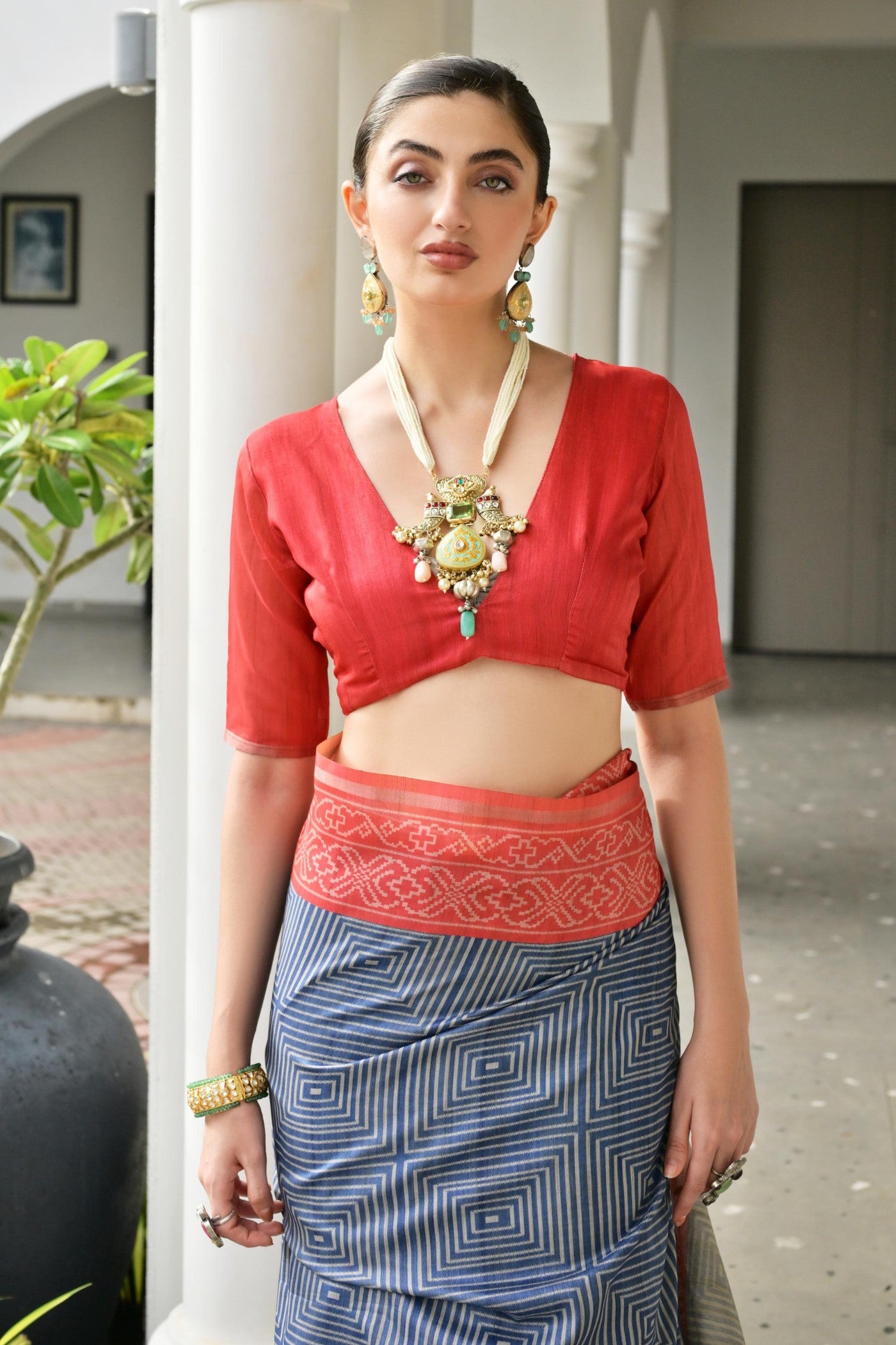 Buy MySilkLove Camouflage Grey and Red Printed Tussar Silk Saree Online