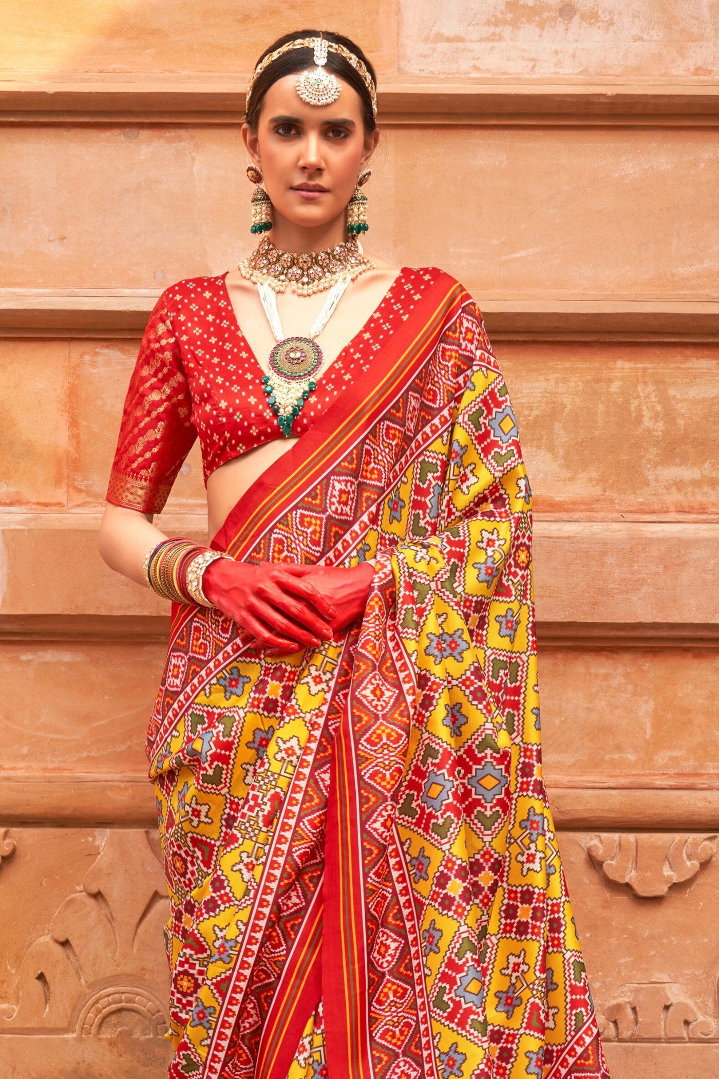 Buy MySilkLove Tulip Tree Yellow Printed Patola Saree Online